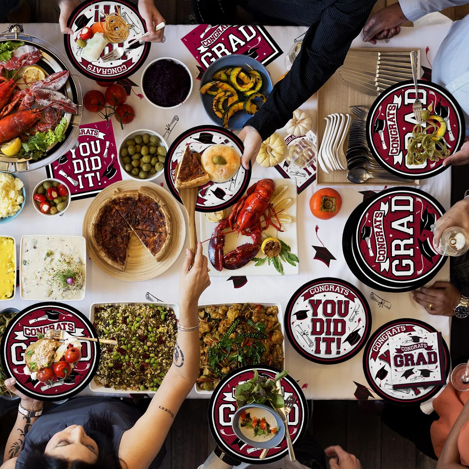Gatherfun Graduation Party Dinnerware Set Maroon 50 Plates Napkins