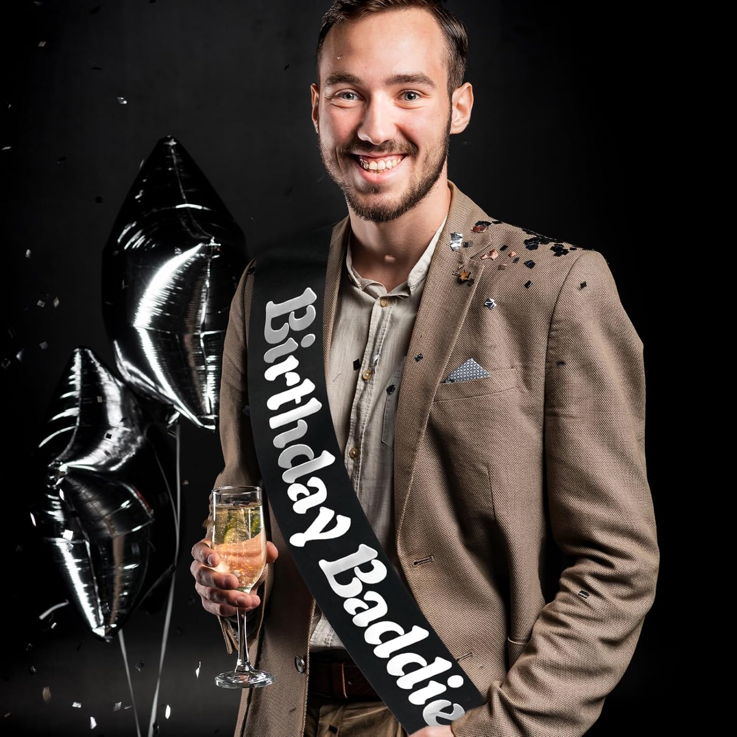 Birthday Baddie Sash with Silver Foil