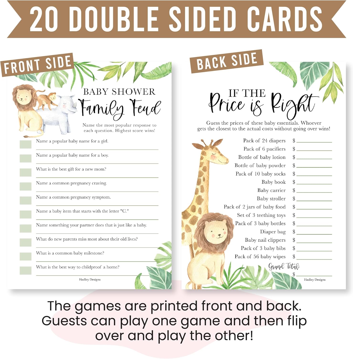 Hadley Designs 20 Safari Baby Shower Games - Gender Neutral