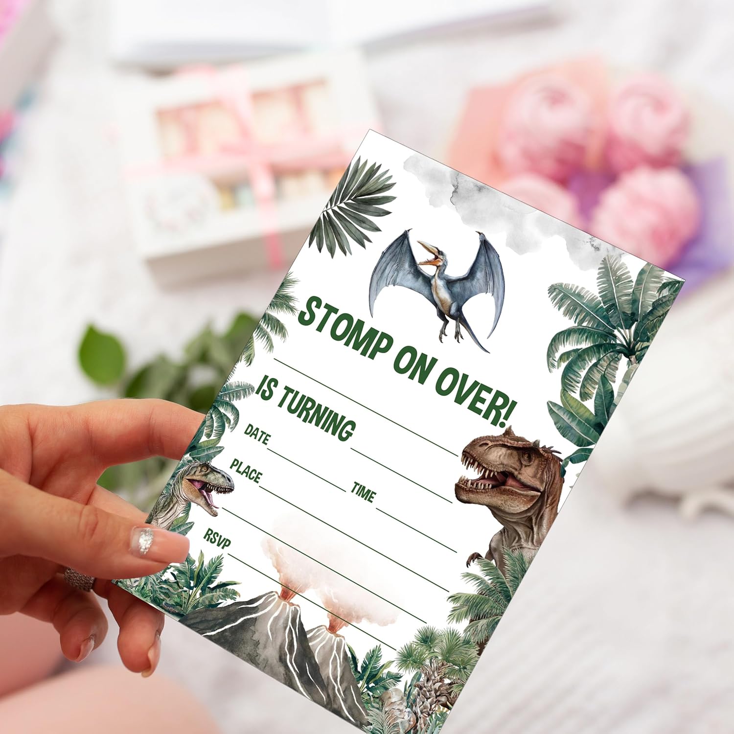 SIXEIGHT Dinosaur Birthday Invitations 20 Pack with Envelopes