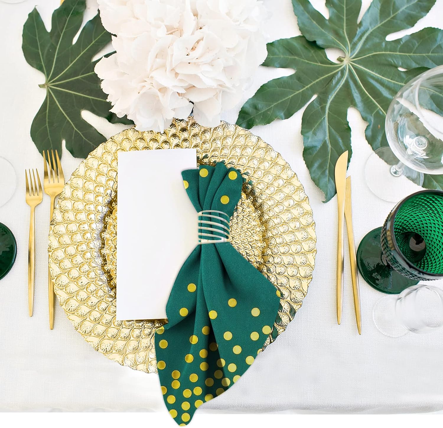 100 Pack Green and Gold Cocktail Napkins for Parties