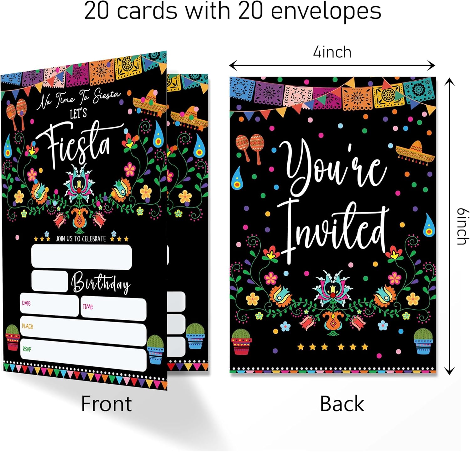 Fiesta Birthday Invitations with Envelopes Pack of 20