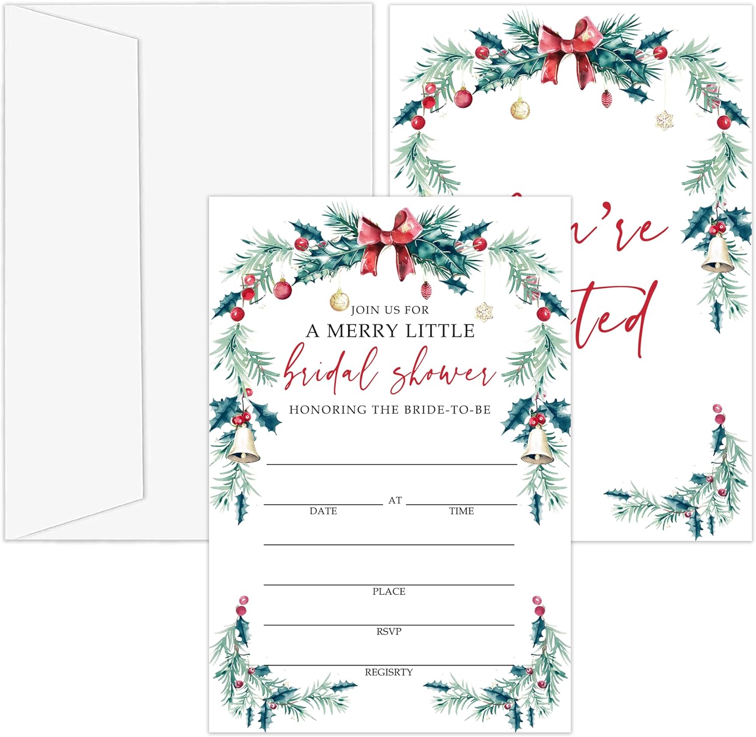 OXRUN Bridal Shower Invites 25 Winter Holiday Cards with Envelopes