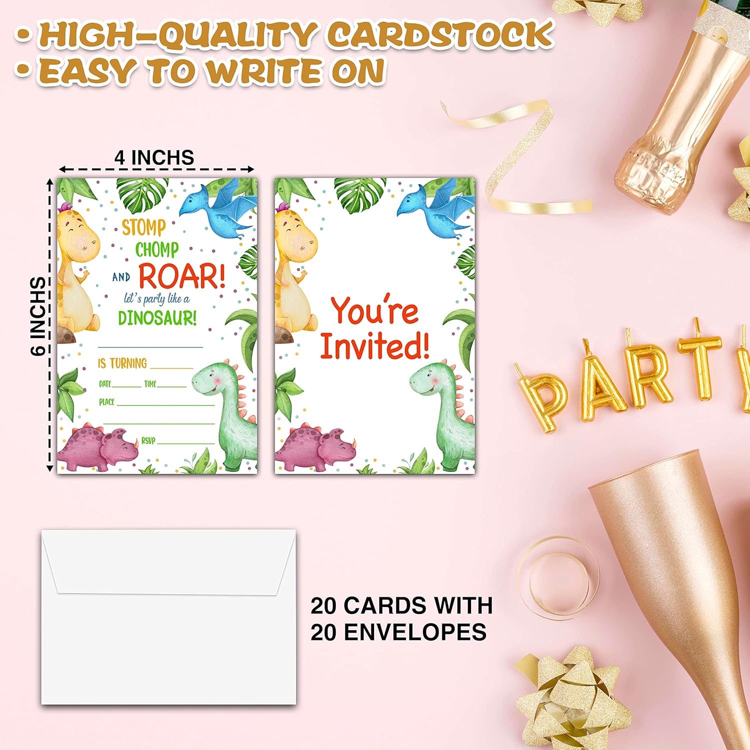 Watercolor Dinosaur Birthday Invitations Double Sided D05