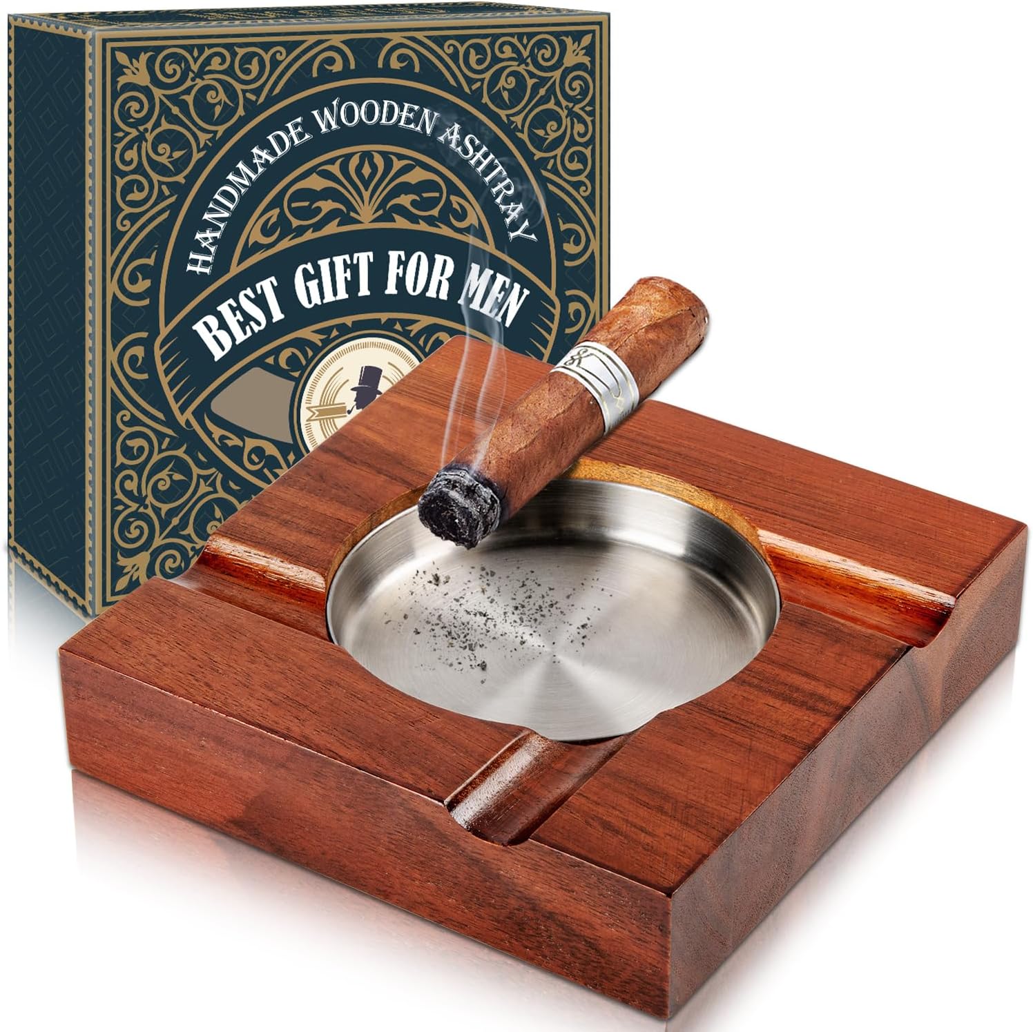 Wood Cigar Ashtray with Gift Box - Classic Design