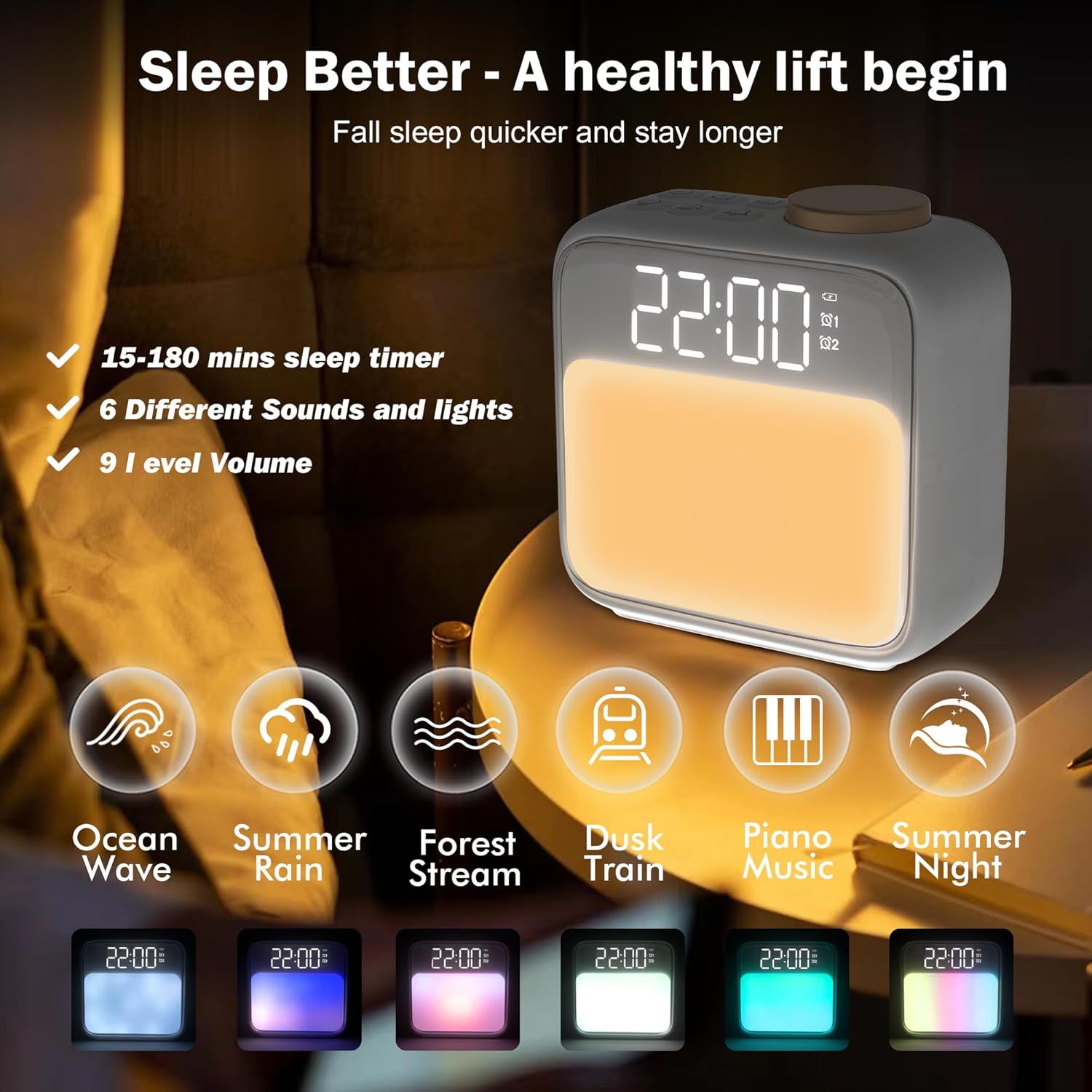 3-in-1 Sunrise Alarm Clock with Nightlight and Sound
