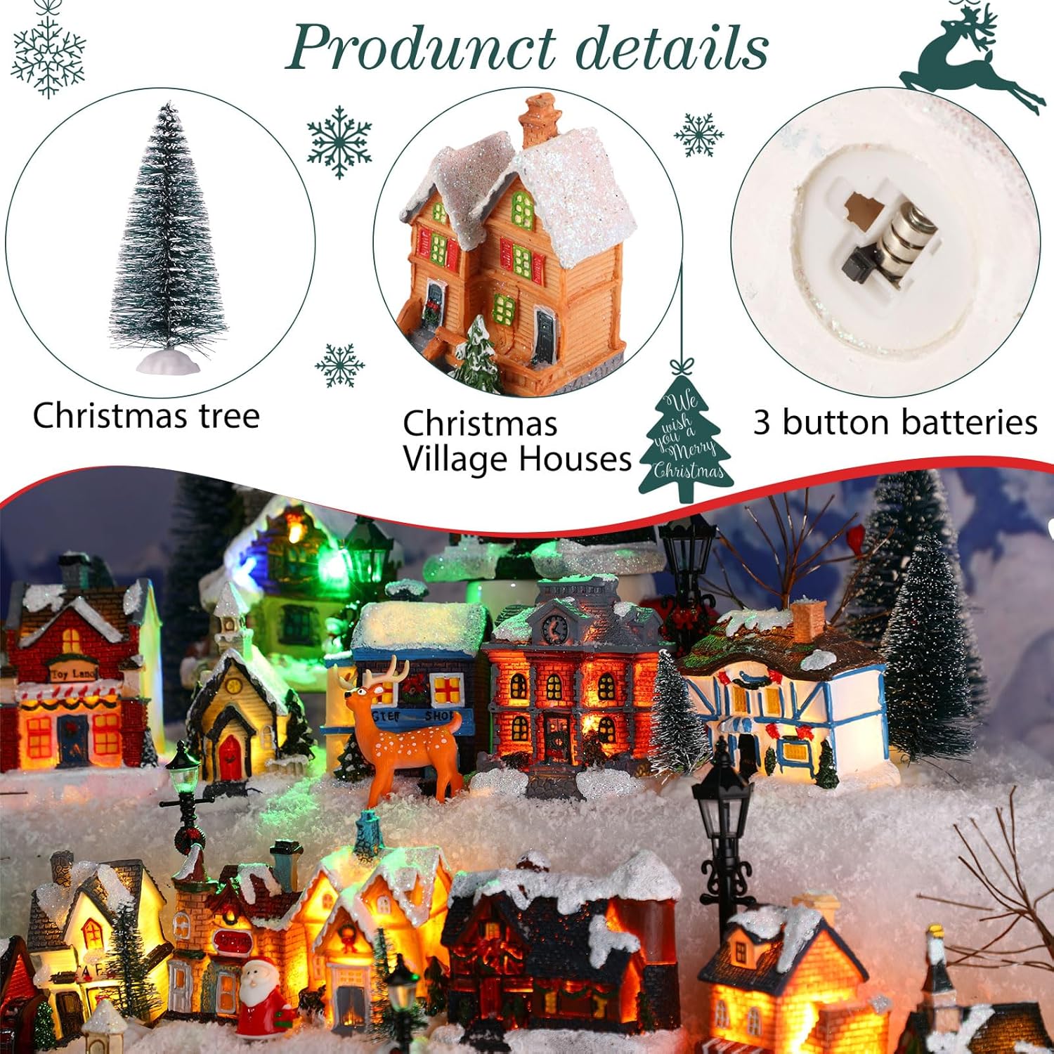 Kajaia 24 Piece Christmas Village Houses Set with LED Lights