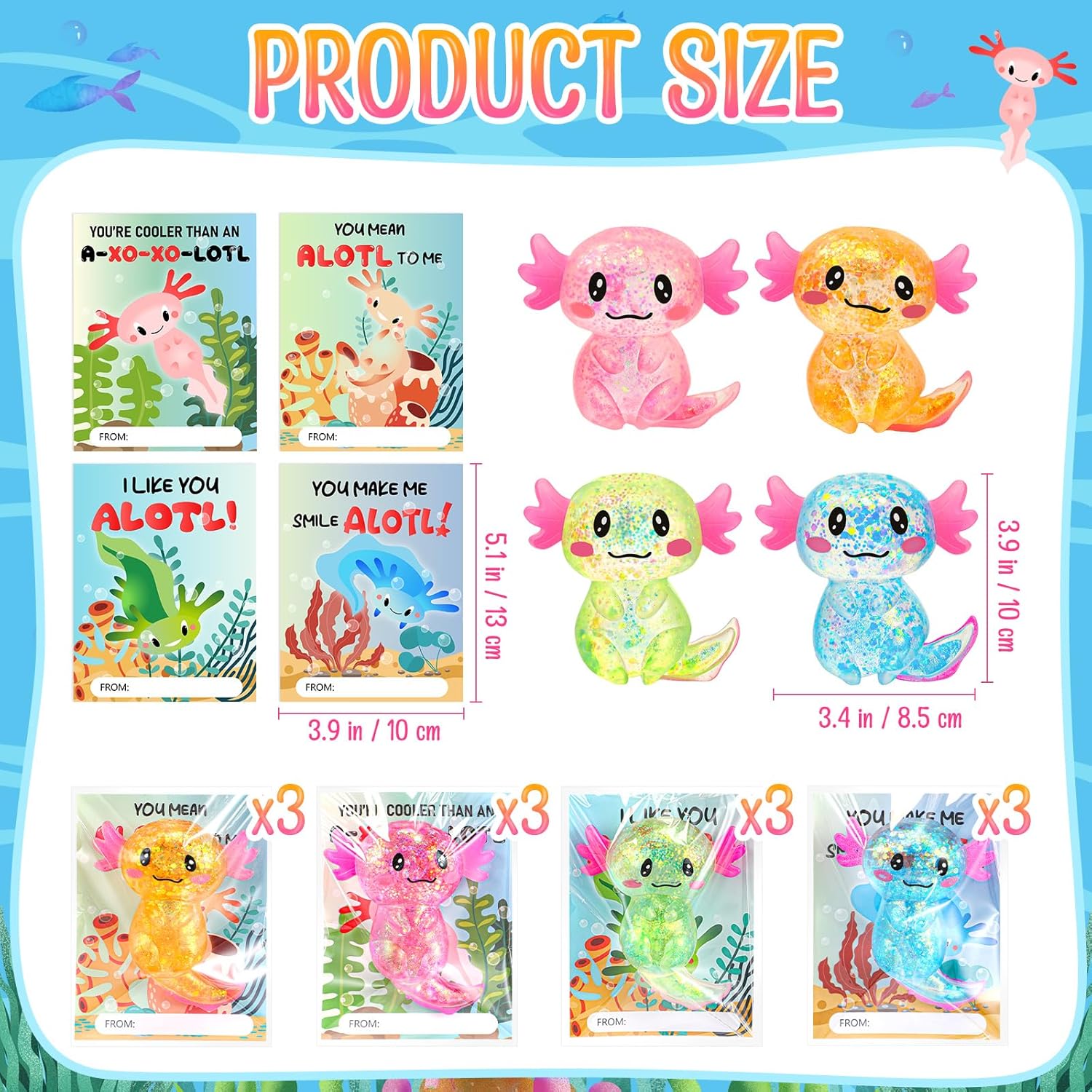 HyDren 12 Pcs Axolotl Fidget Toy with Cards 1