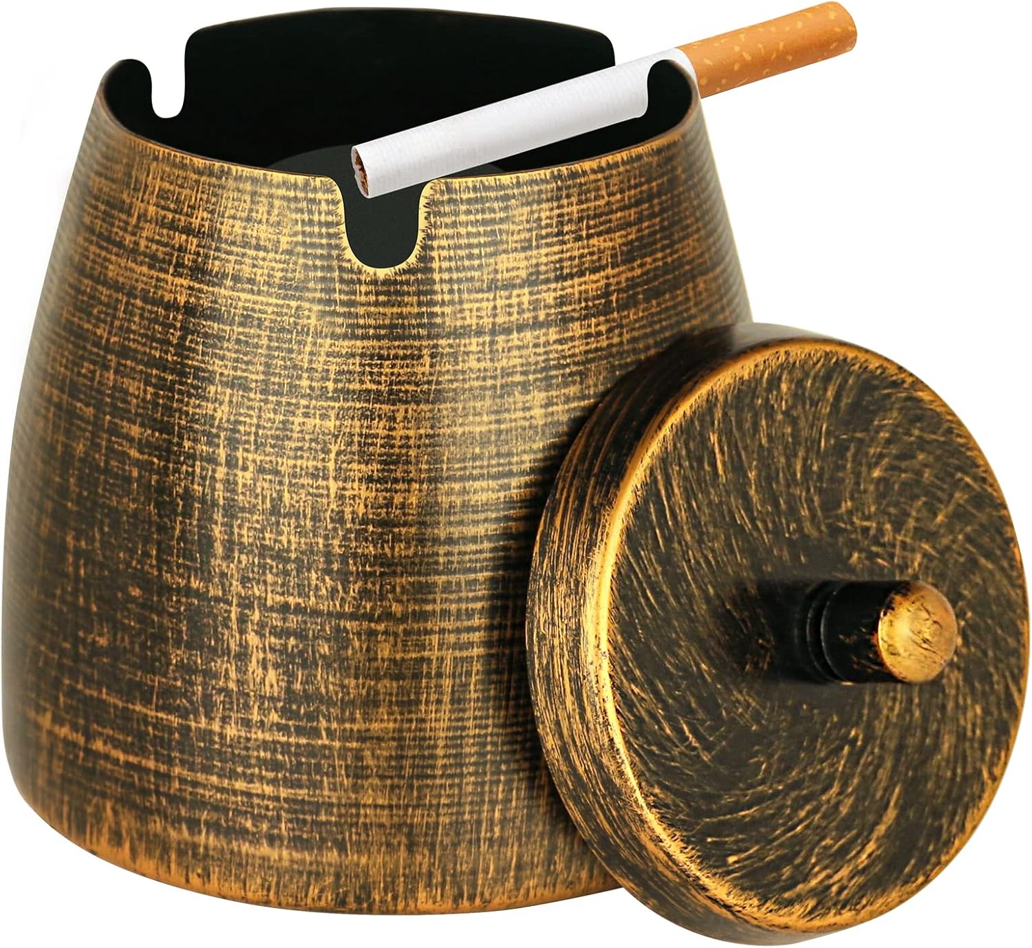 Small Retro Copper Ashtray with Lid for Outdoor Use