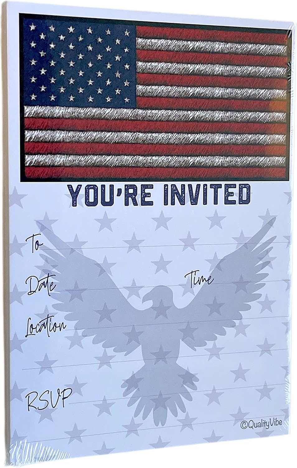 QualityVibe 25 American Flag Invitations With Envelopes