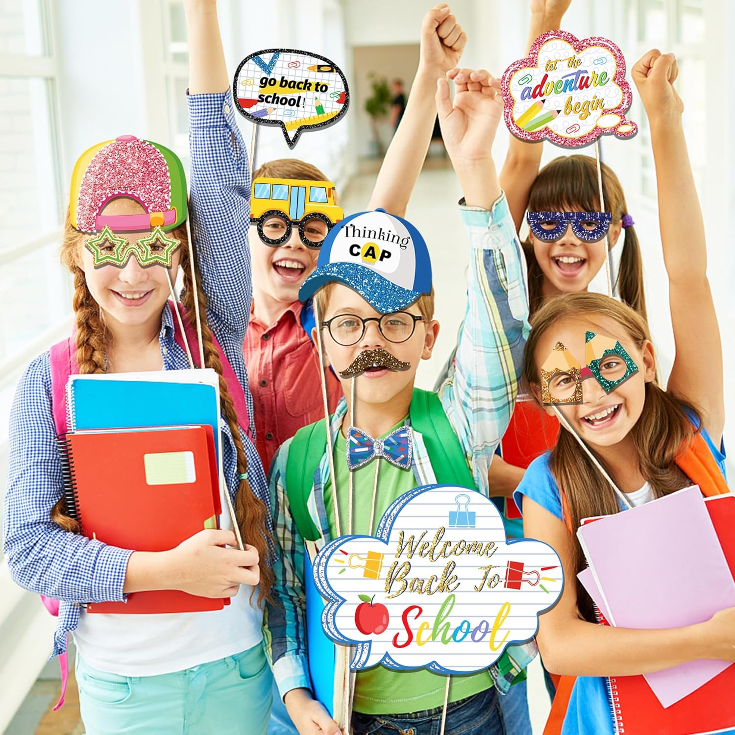 45Pcs Back to School Photo Booth Props Kit with Sticks