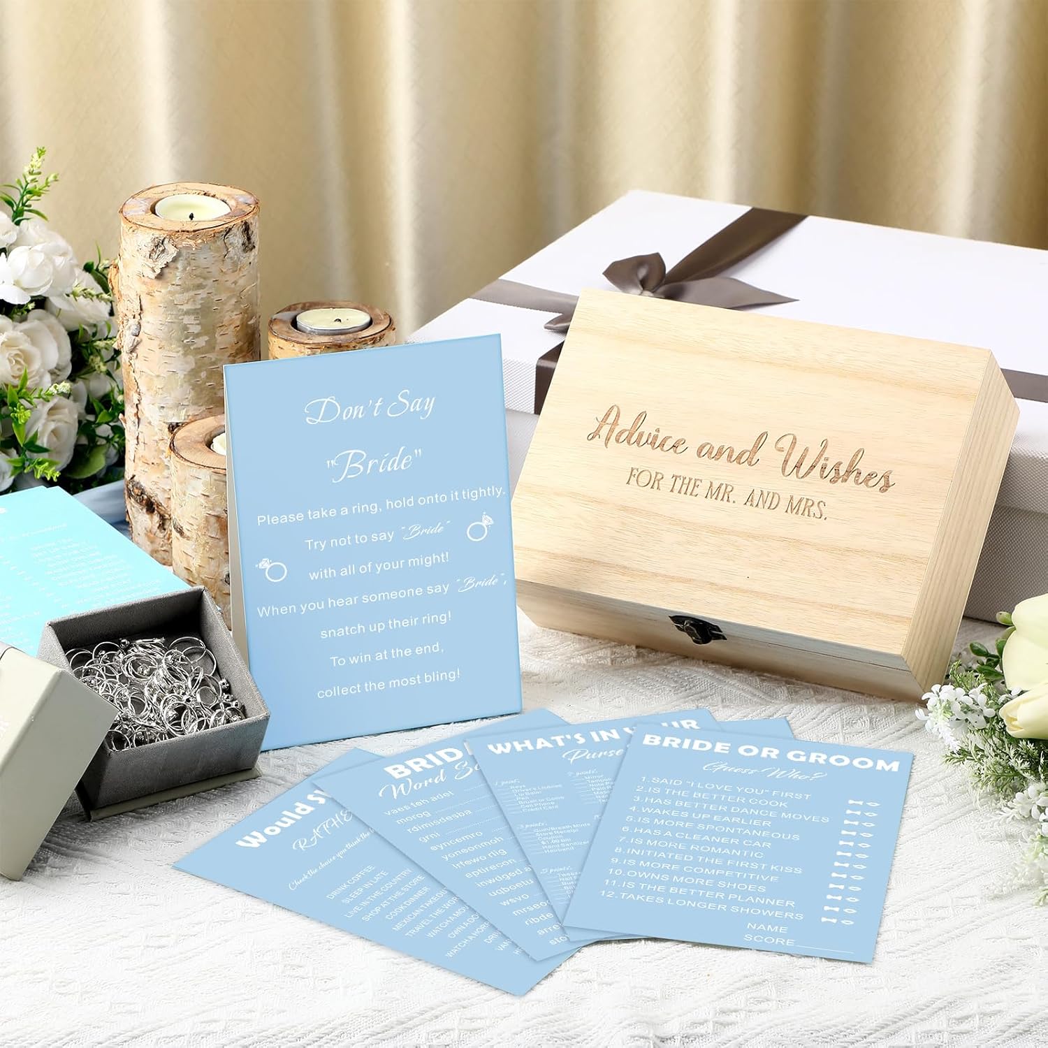Light Blue Bridal Shower Game Set for 50 Guests