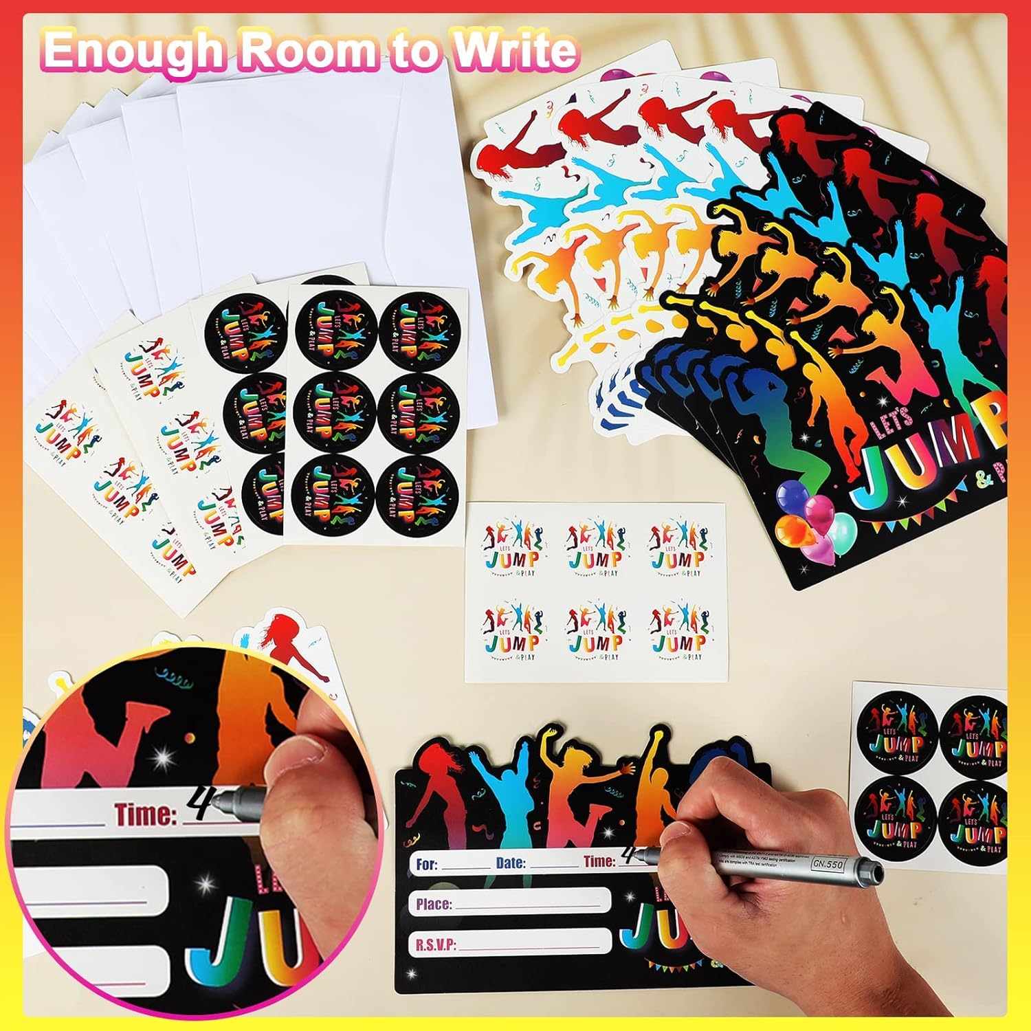 36pcs Bounce House Party Invites with Envelopes and Stickers
