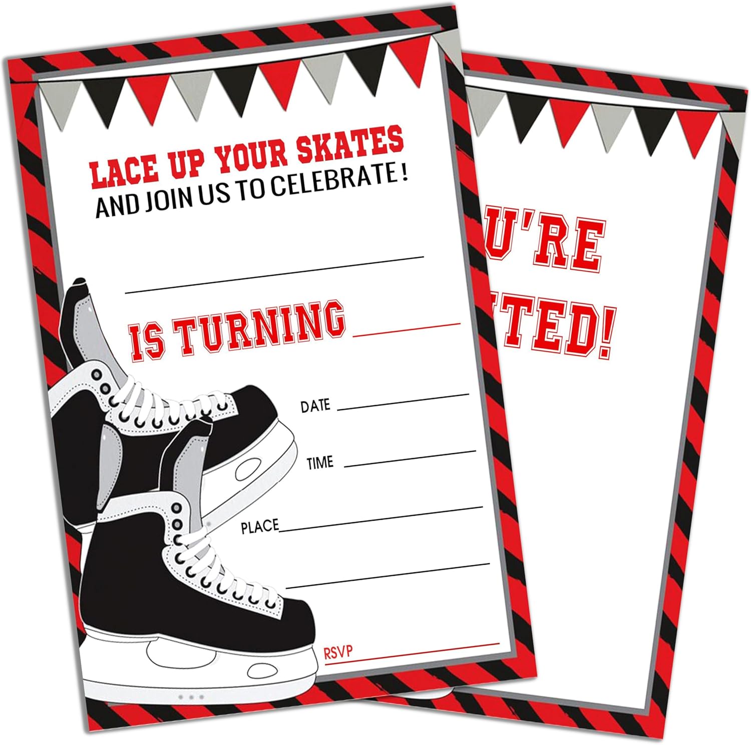 Hockey Themed Birthday Invites 4x6 with Envelopes 20 Pack