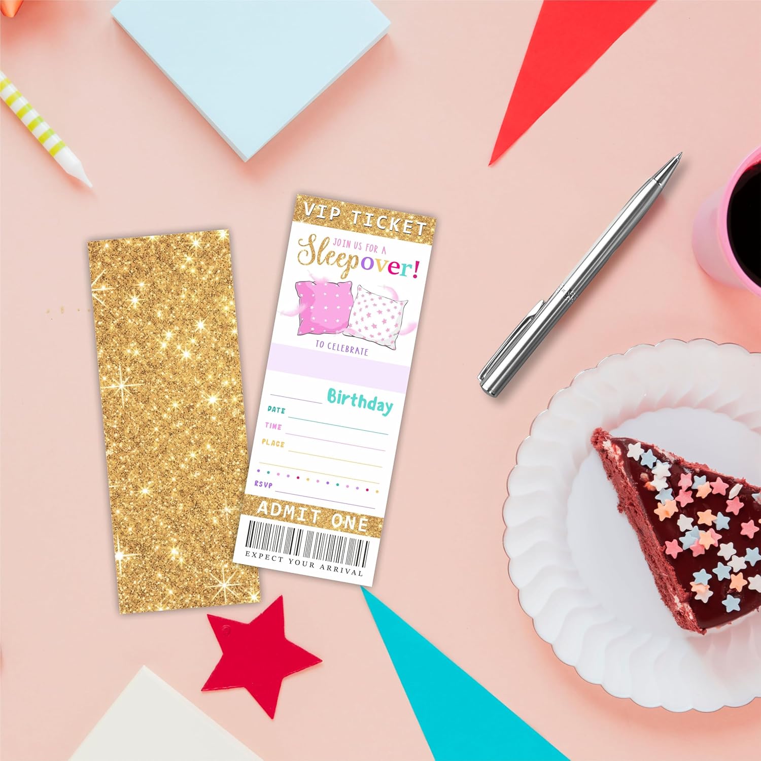Cudwid Gold Glitter Girl Birthday Invitation Tickets 20 Pcs Double Sided