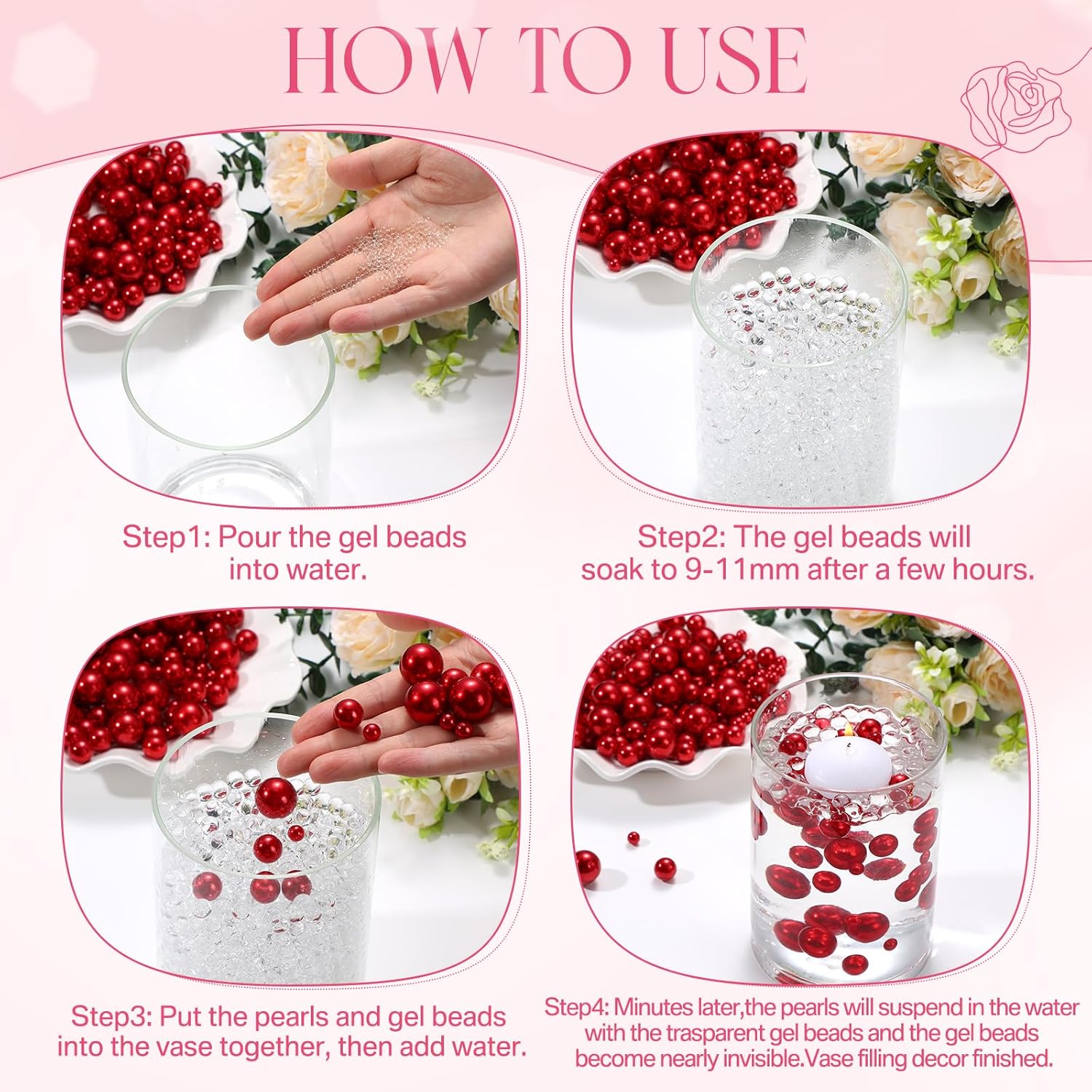 Fumete 10162 Pcs Floating Candles for Centerpieces Red