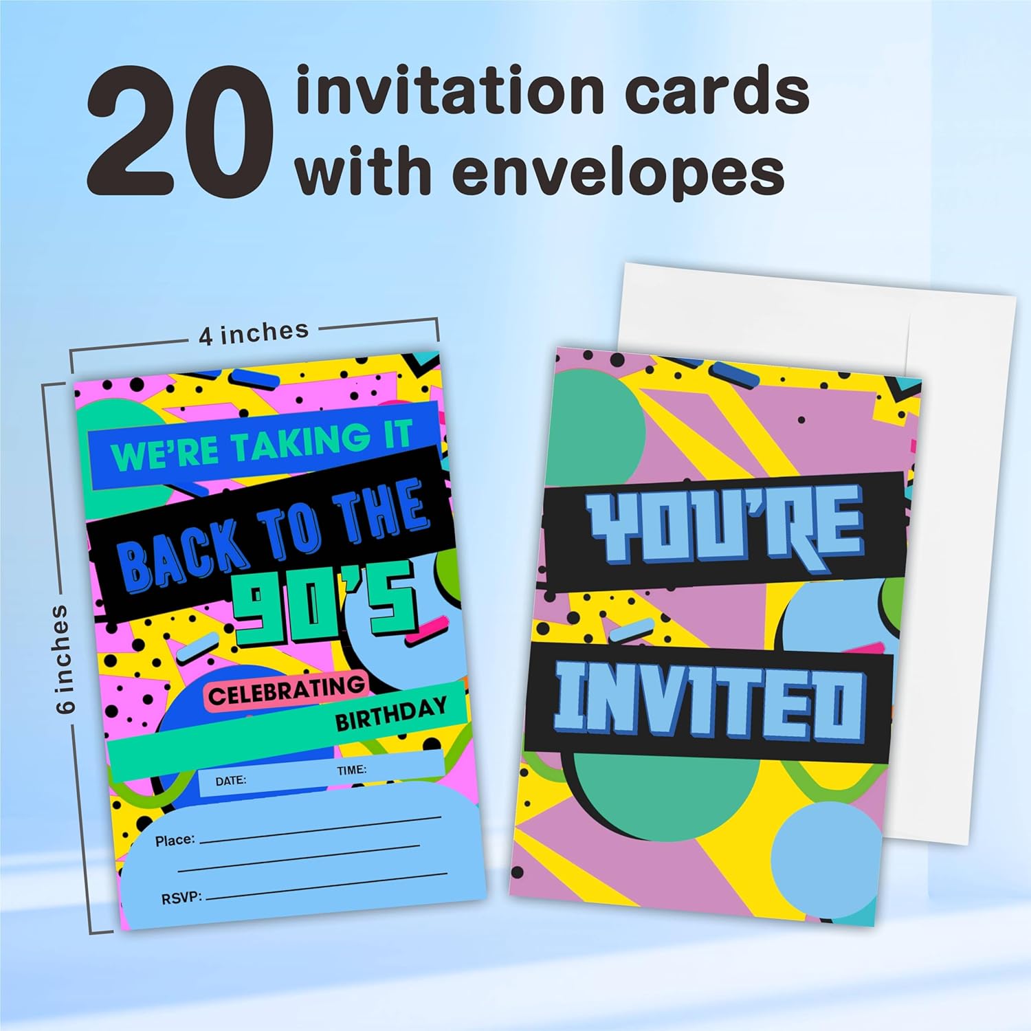 Nuckxy 90s Birthday Invitations 4x6 Retro Double-Sided