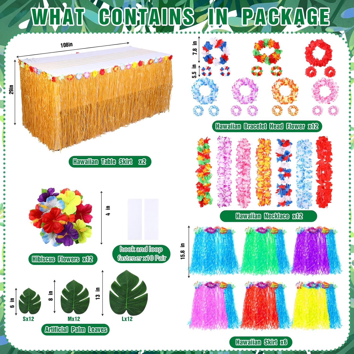 Blosssound 114 Pcs Hawaiian Luau Party Decorations Set