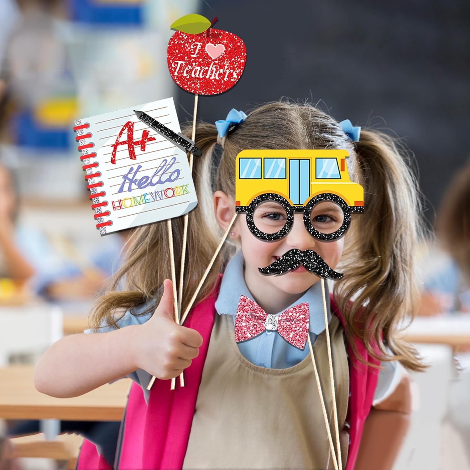 45Pcs Back to School Photo Booth Props Kit with Sticks