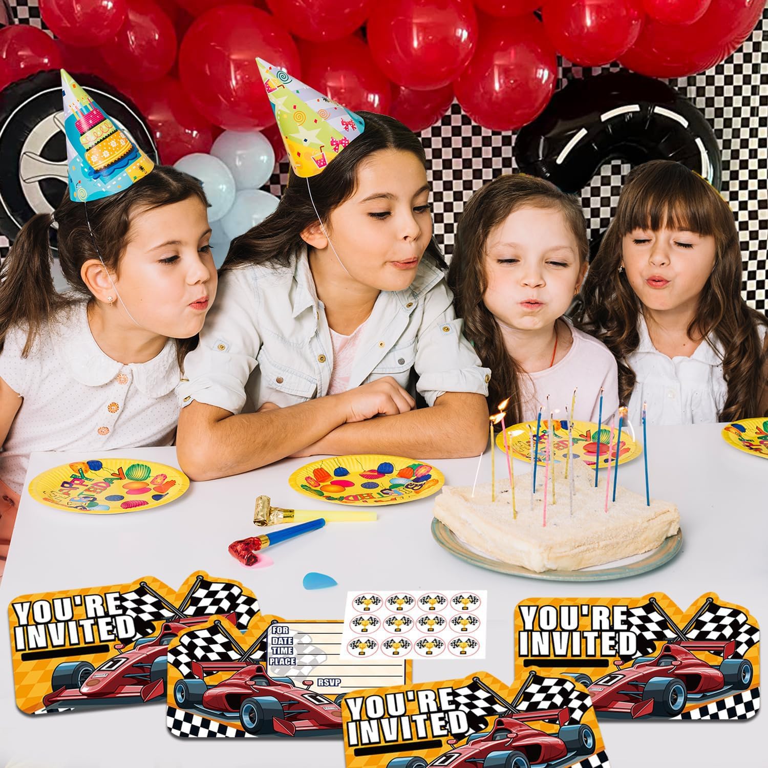 24PCS Race Car Birthday Invites with Envelopes and Stickers