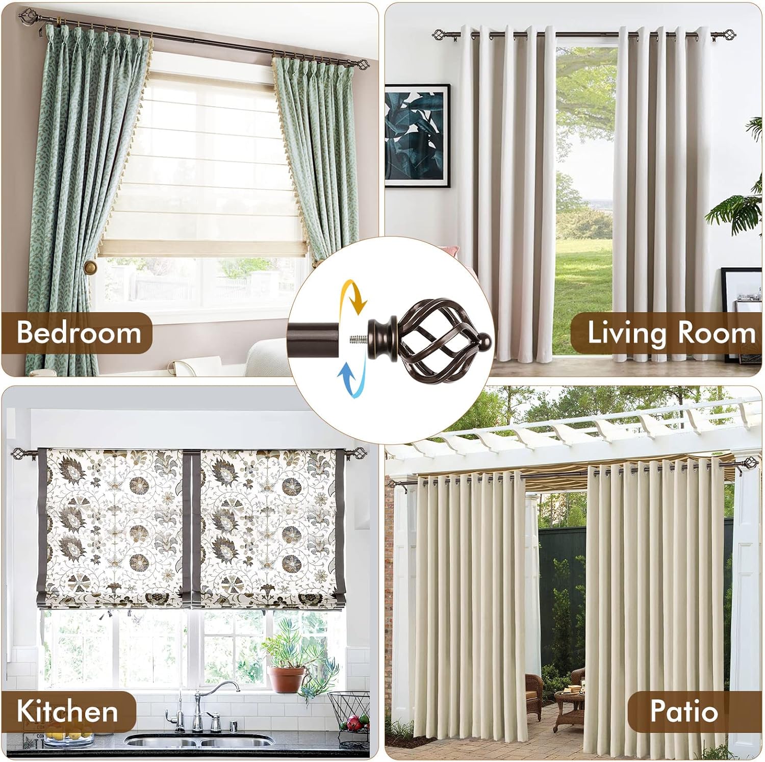 KAMANINA Bronze Curtain Rod 32-58 Inch Adjustable Single Rod