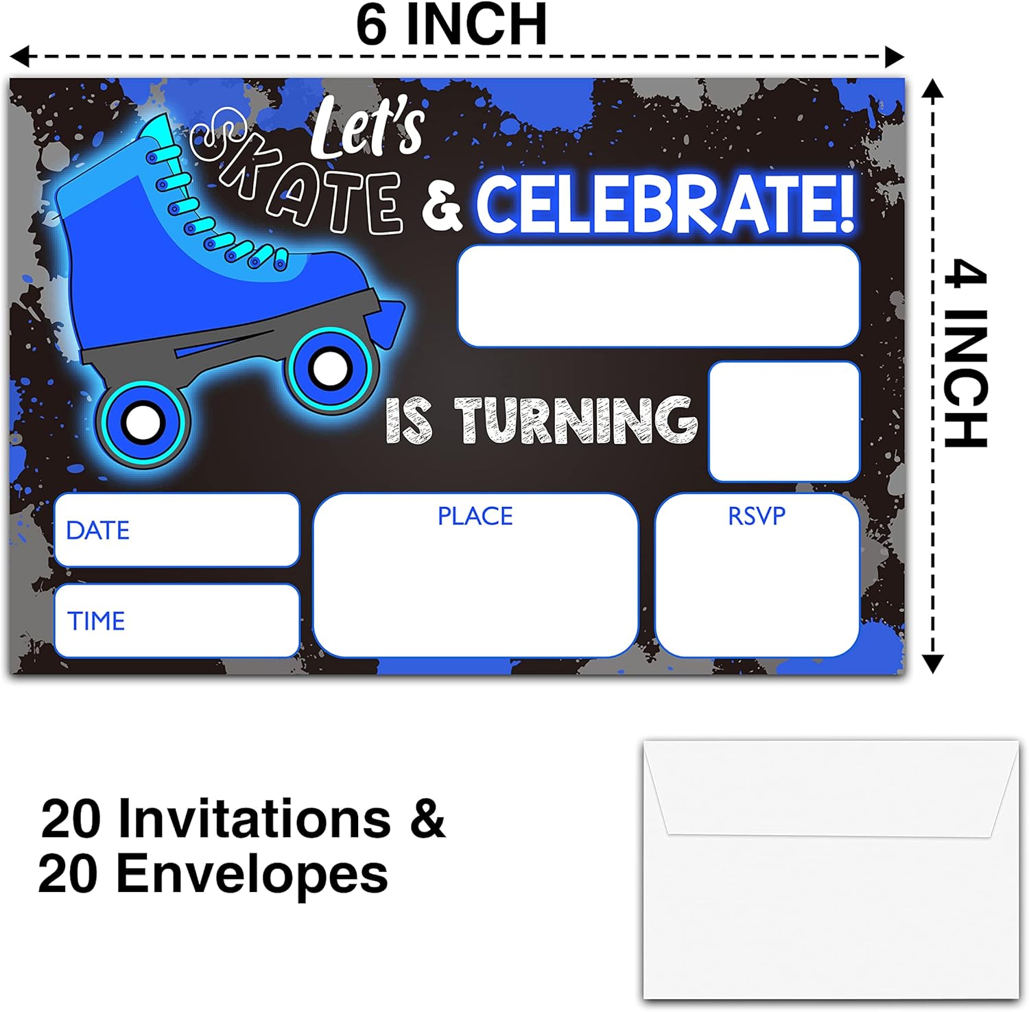 YSTEP Neon Roller Skating Birthday Invites