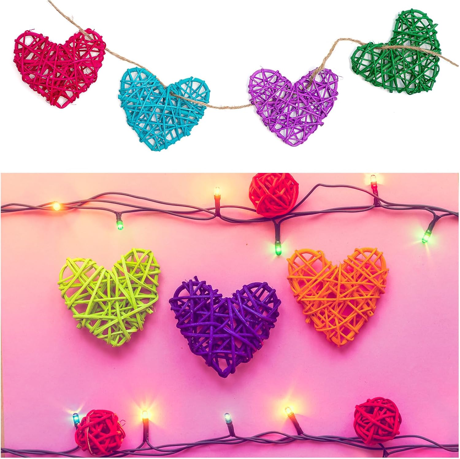 MECCANIXITY 16Pcs Heart Shaped Rattan Ball Vase Filler Coffee 236 In