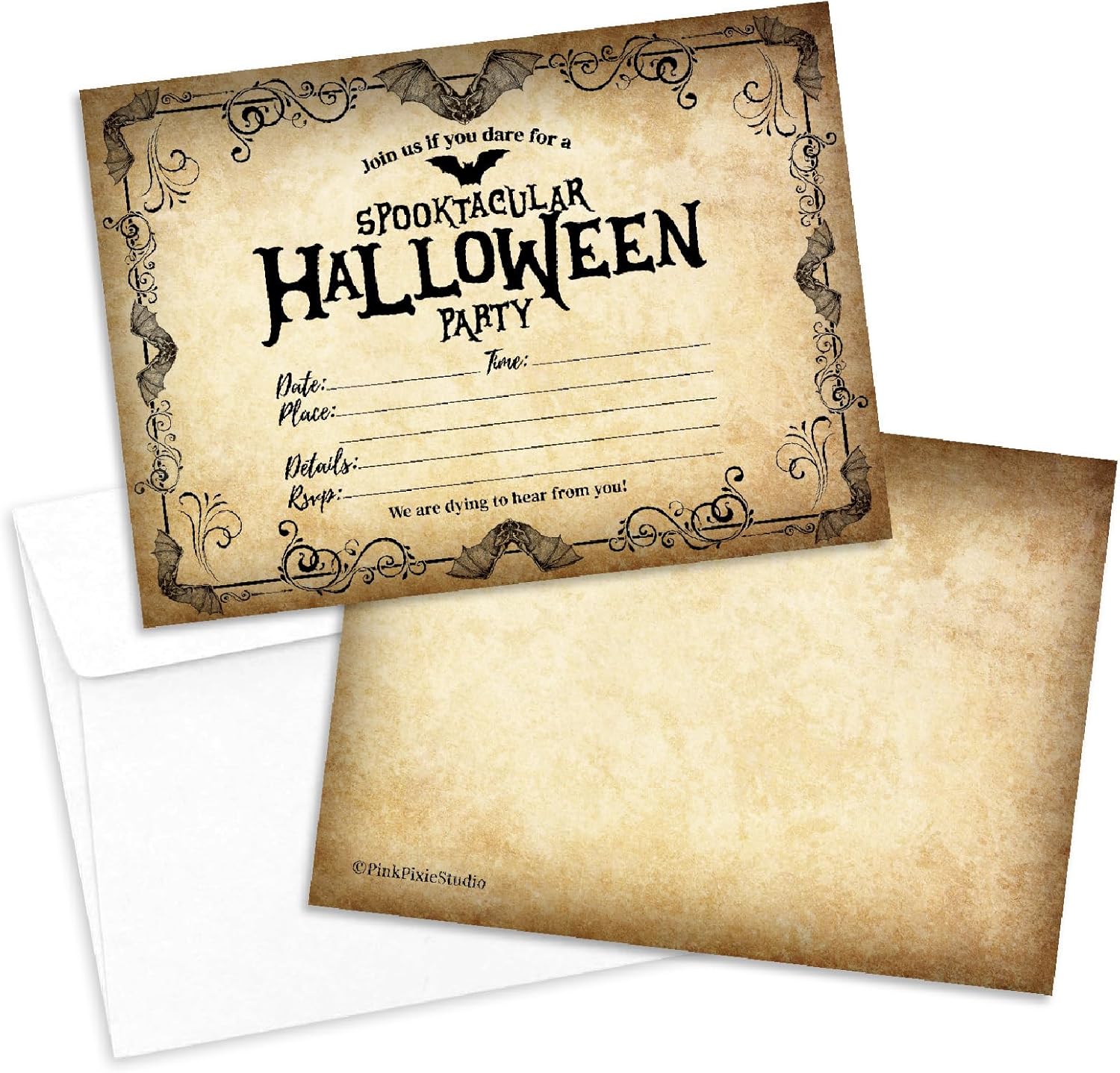 Pink Pixie Studio Halloween Party Invitations 25 Set 5x7 with White Envelopes