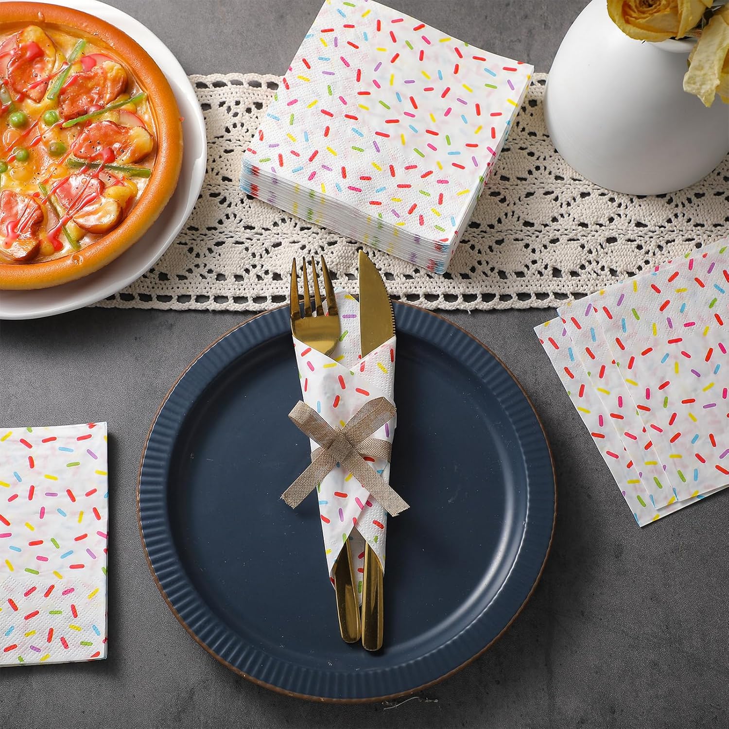 Crtiin 150 Pcs White Donut Sprinkles Napkins 2 Ply