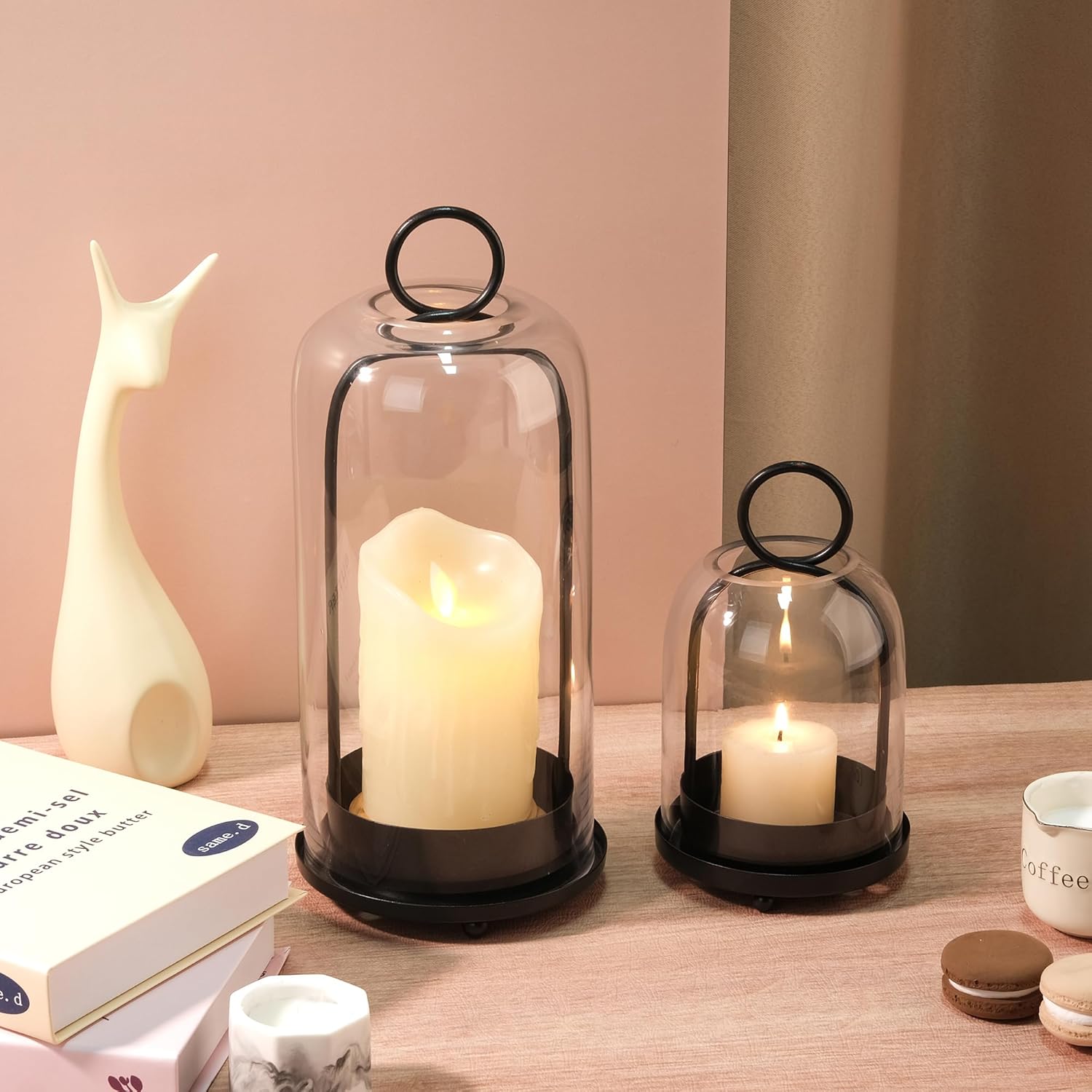 5 4 Wide Metal Candle Holder with Black Glass Dome