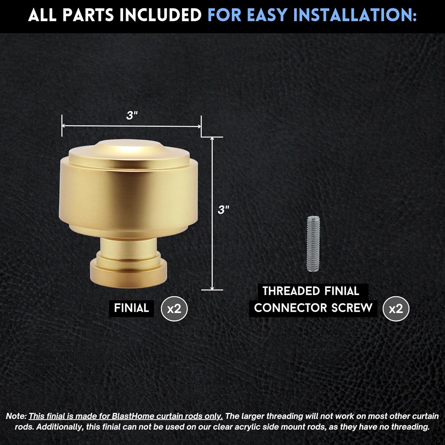 BlastHome Luxury Layers Knob Finials - Brushed Gold Set of Two
