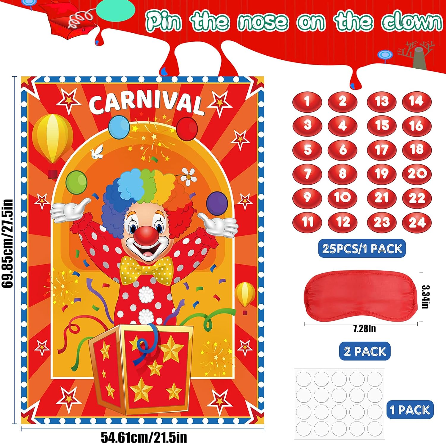 Outus Clown Nose Pin Game for Birthday Party Supplies