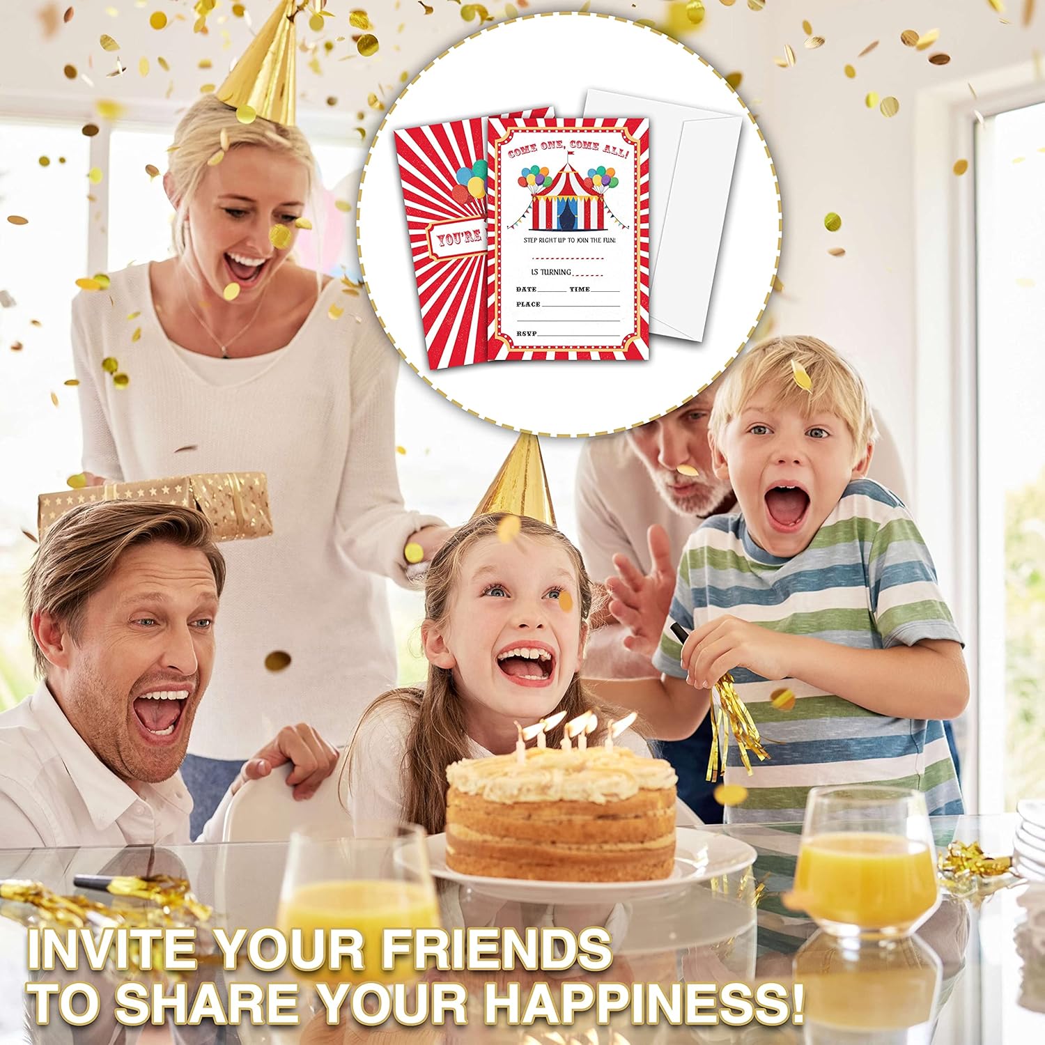 Carnival Birthday Invitations with Envelopes for Kids