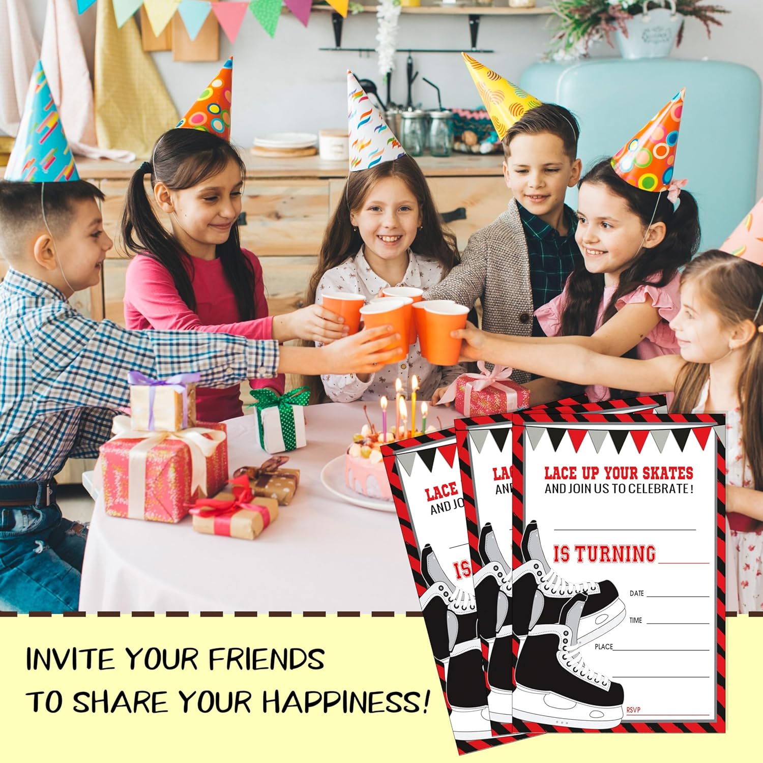 Hockey Themed Birthday Invites 4x6 with Envelopes 20 Pack