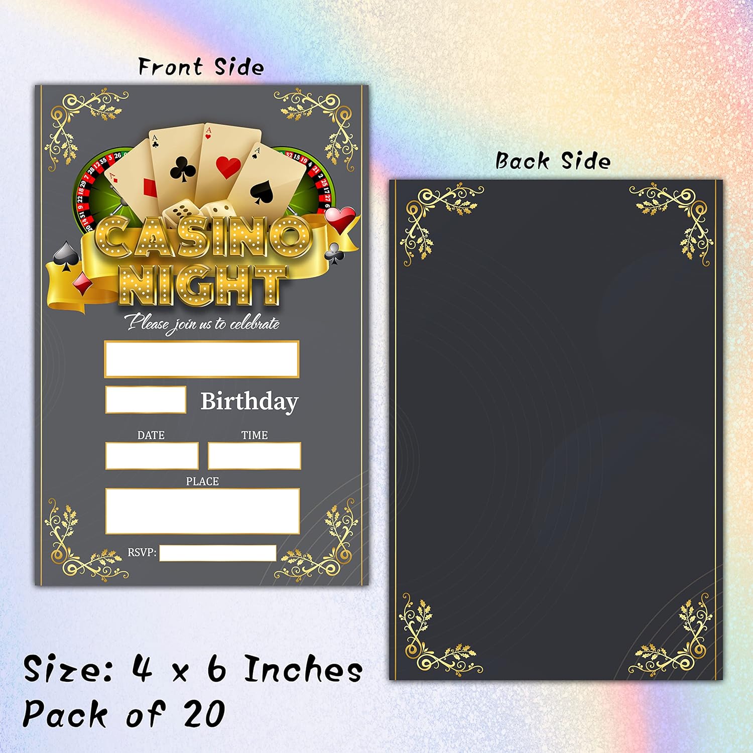 Casino Birthday Invitations with Envelopes 20 Pack