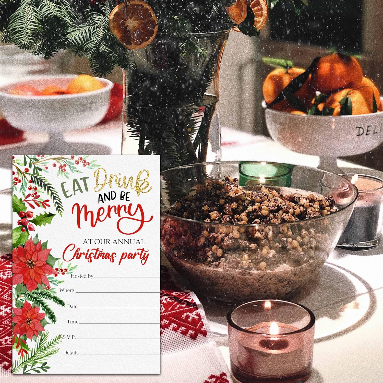 Christmas Party Invitations with Envelops - 25 Cards Set