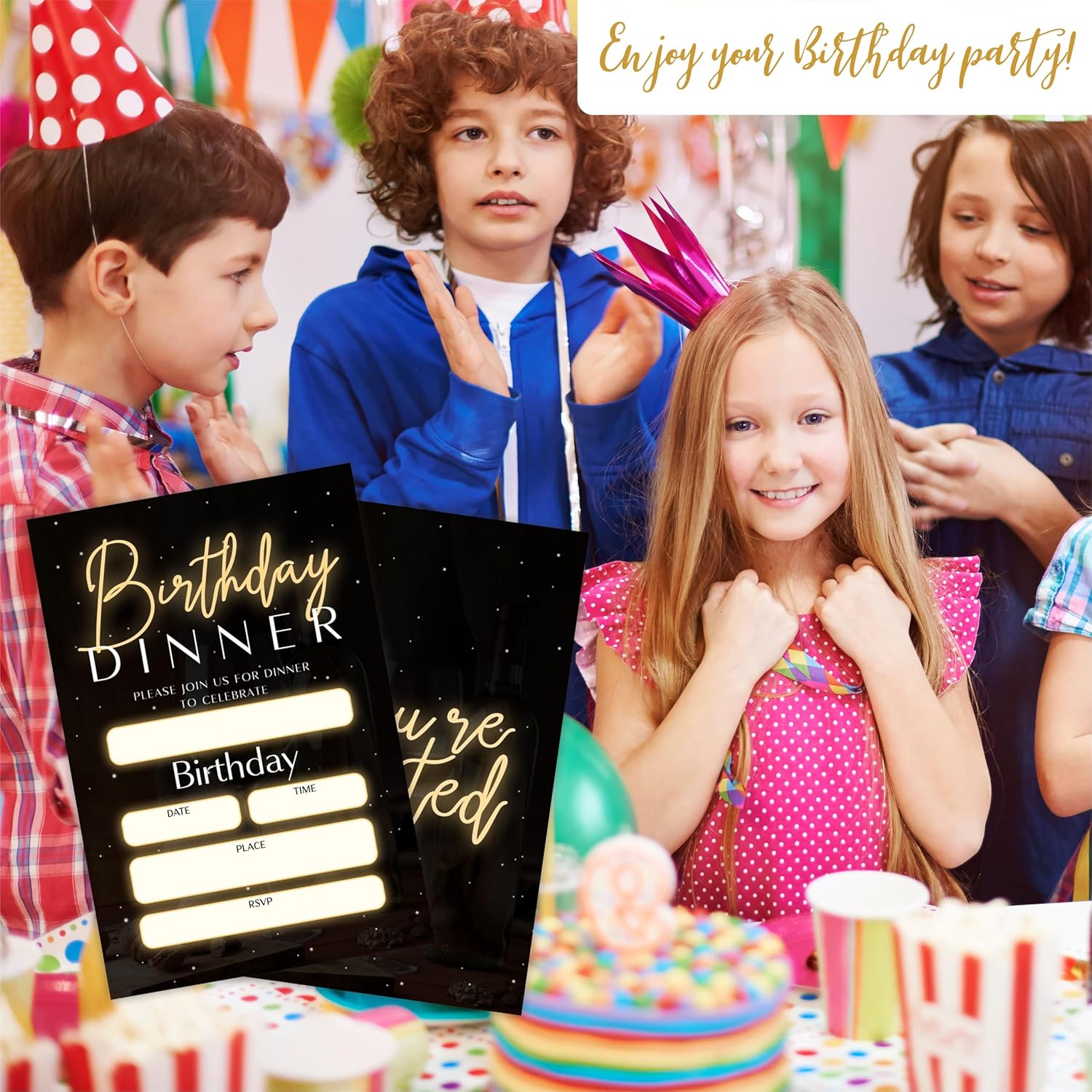 20 Birthday Invitations With Envelopes Glow Black Gold