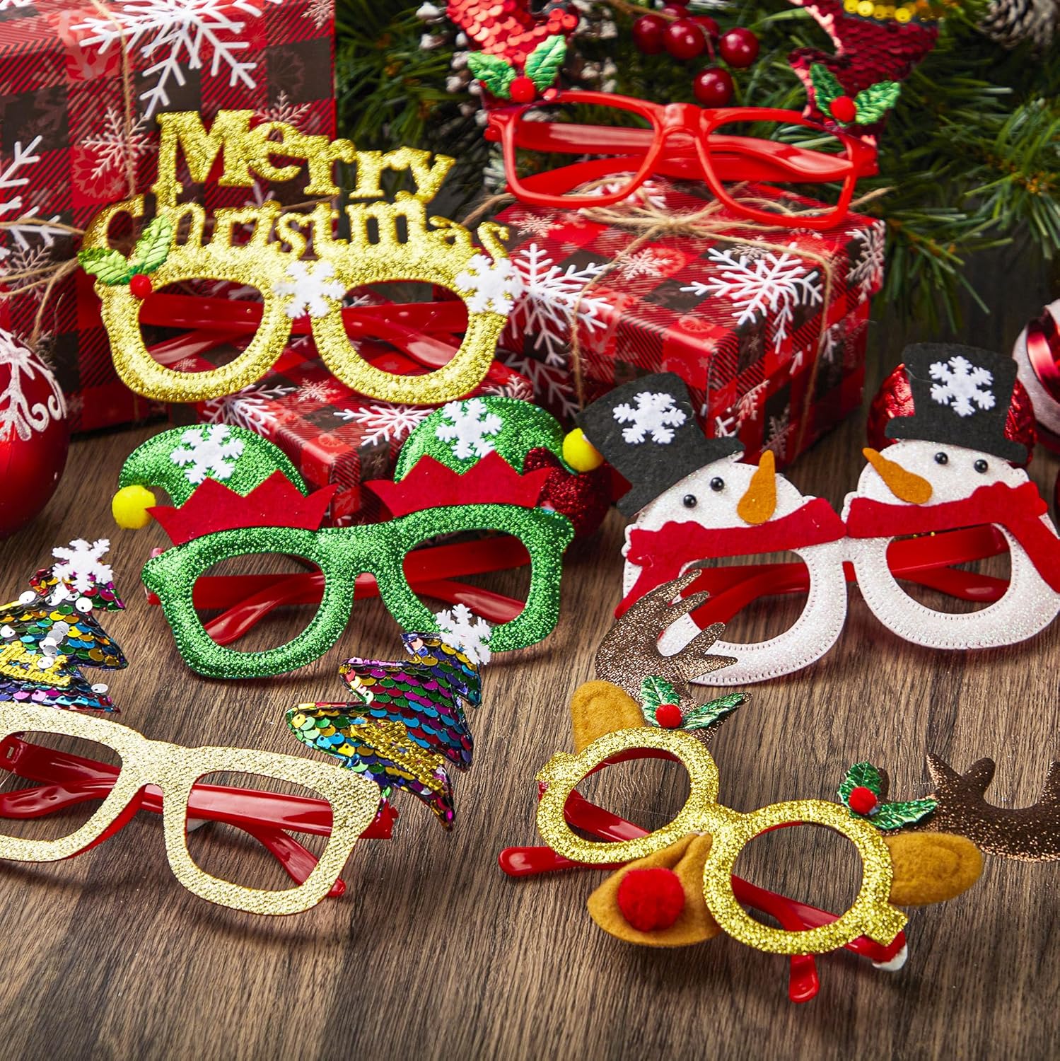 JOYIN 12 Pcs Glitter Christmas Party Glasses Frames