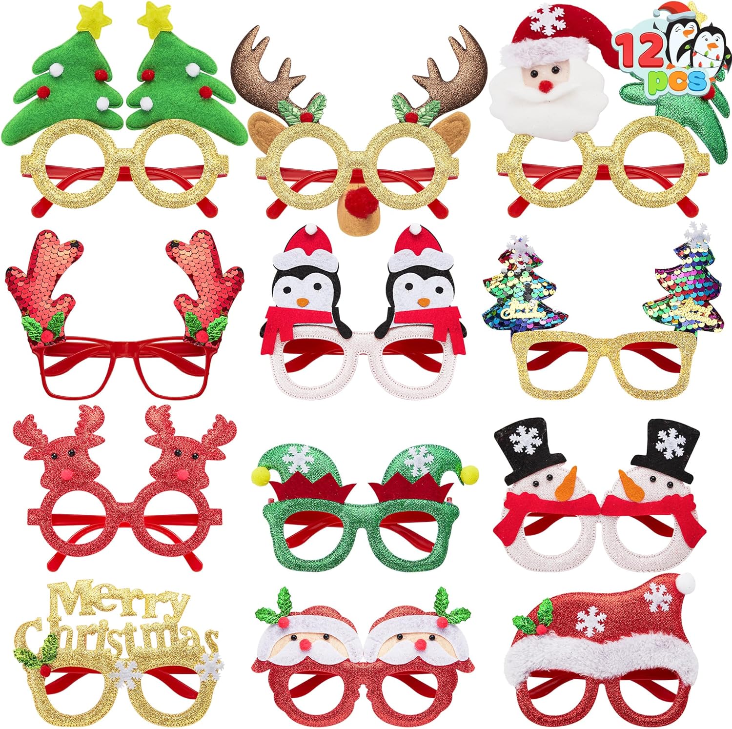 JOYIN 12 Pcs Glitter Christmas Party Glasses Frames