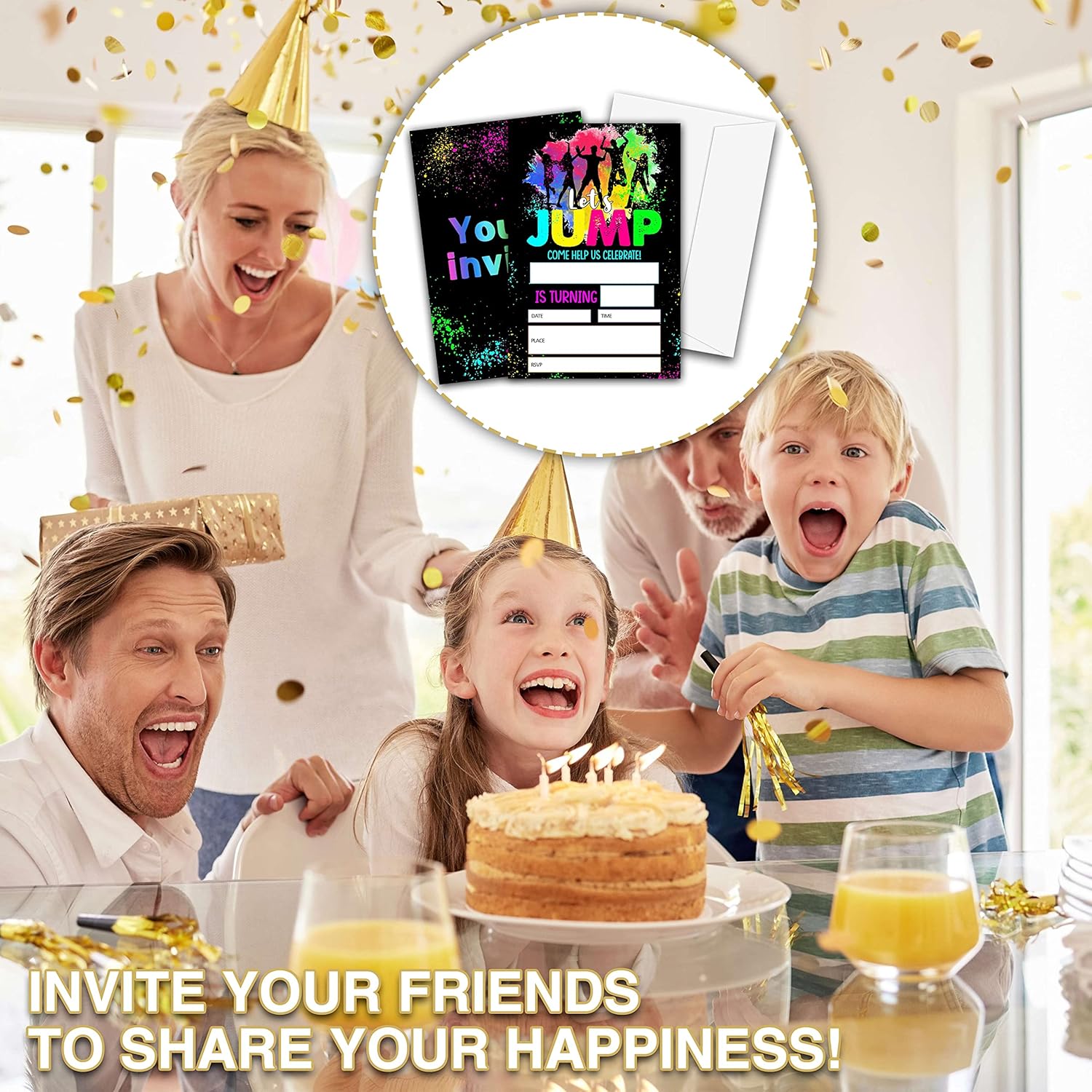 Chuxvon Jump Birthday Invitations Double Sided Splatter Paint