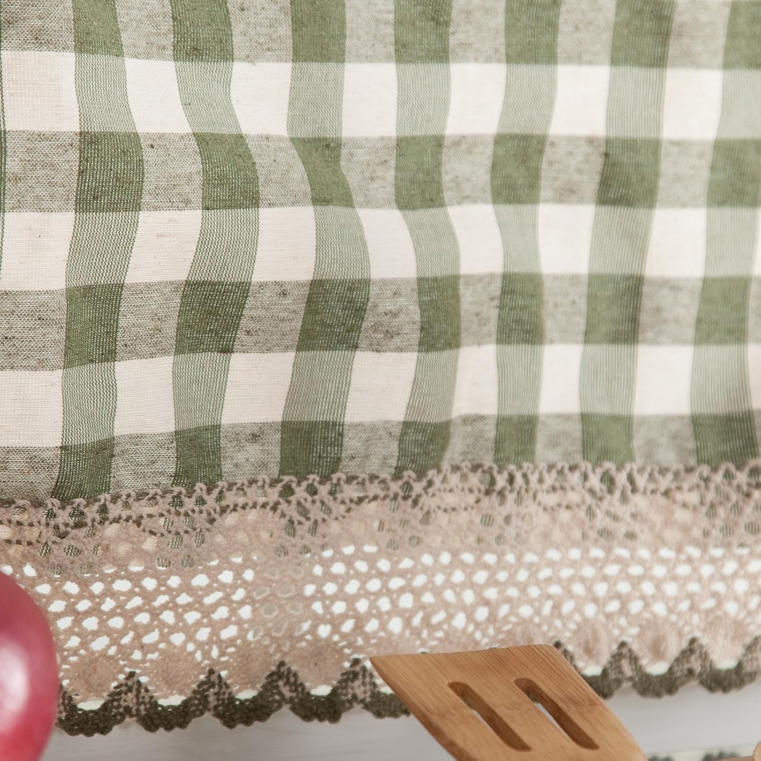 Buffalo Check Tier Pair Curtains - 58x24 Inch Taupe Ivory Plaid