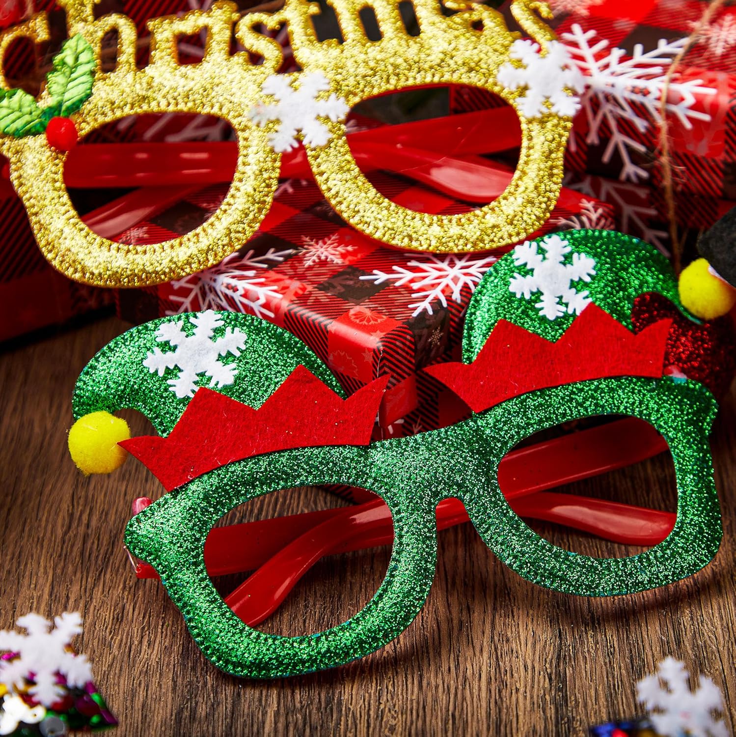 JOYIN 12 Pcs Glitter Christmas Party Glasses Frames