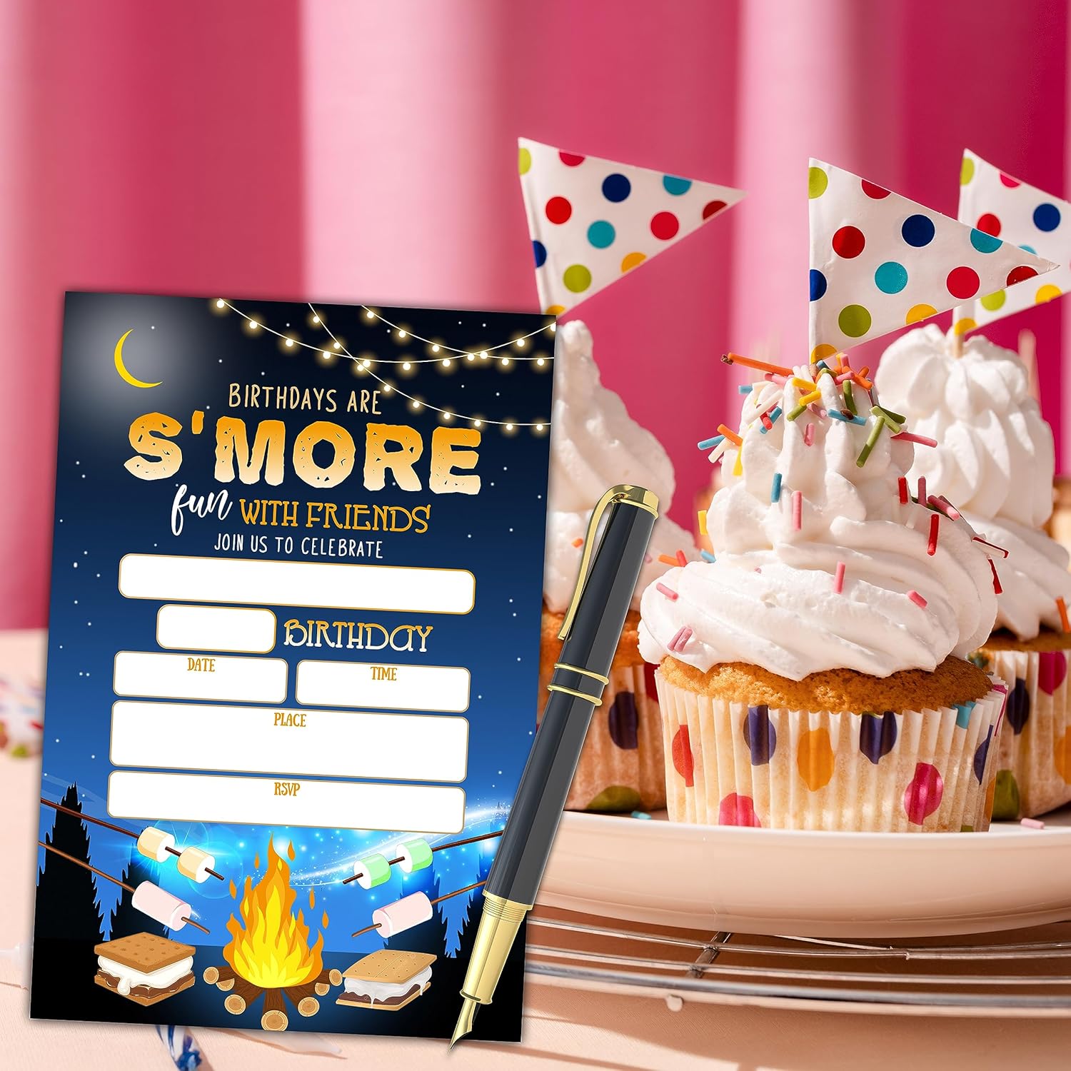 KFNER Camping Smores Birthday Invitations 20 Set