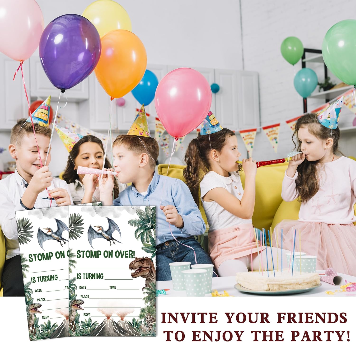 SIXEIGHT Dinosaur Birthday Invitations 20 Pack with Envelopes