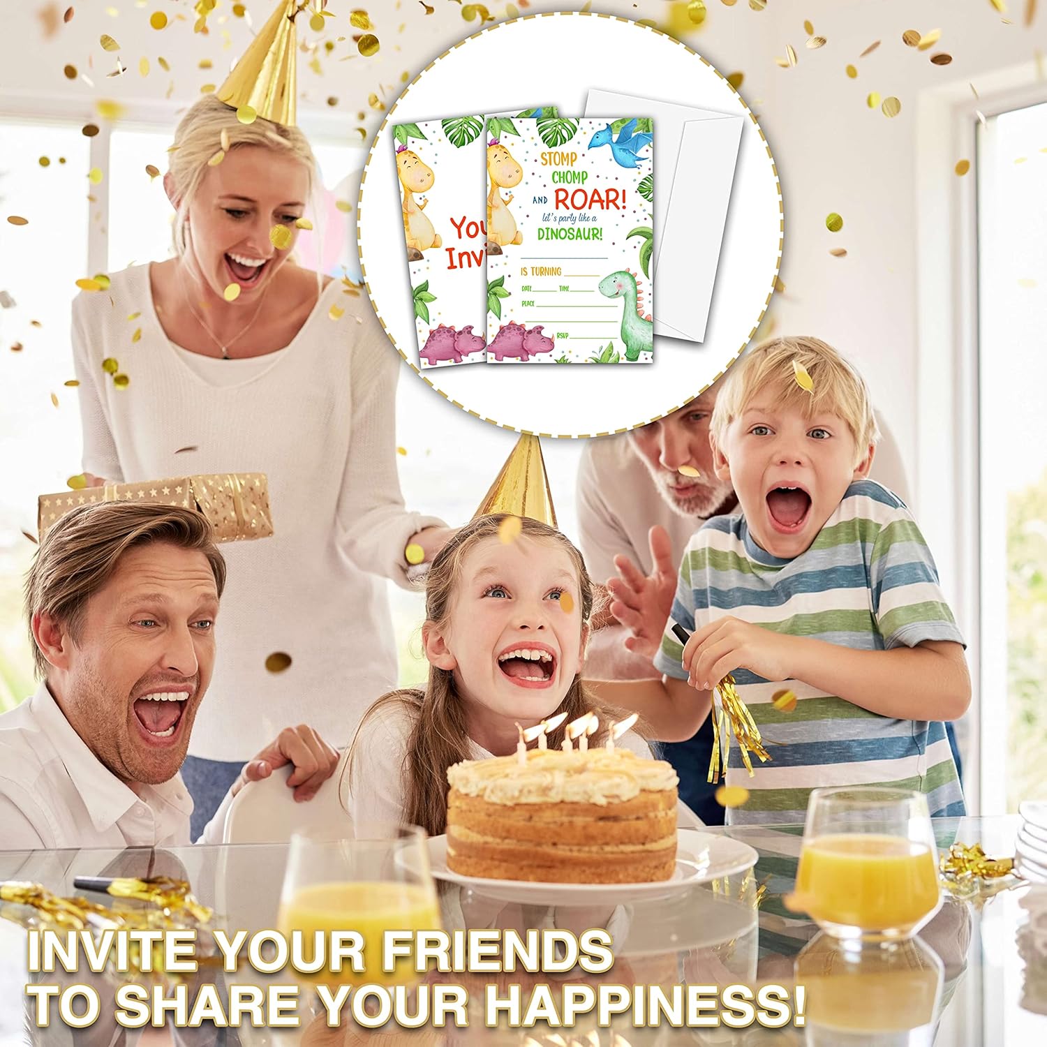 Watercolor Dinosaur Birthday Invitations Double Sided D05