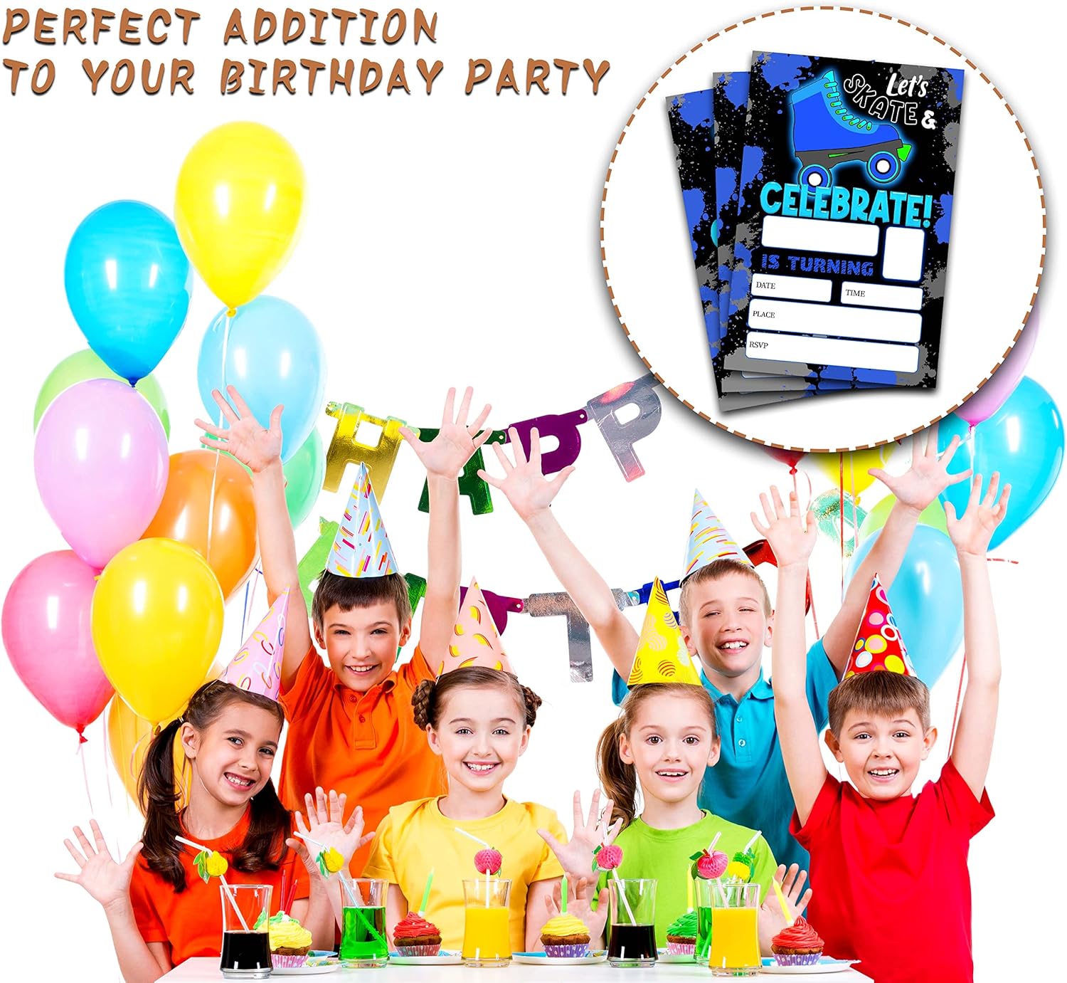 ONDTON Blue Roller Skating Birthday Invitations With Envelopes 20 Pack