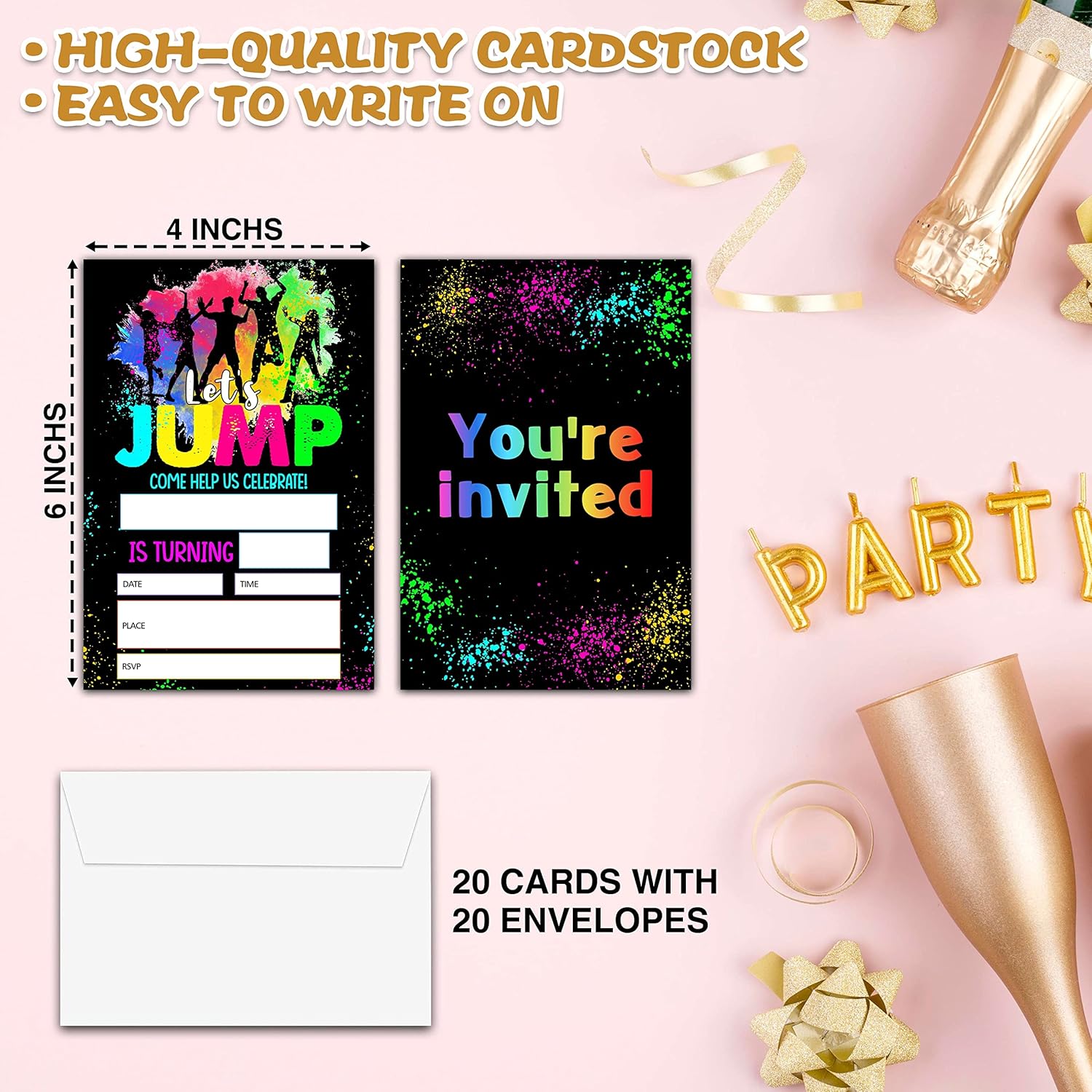 Chuxvon Jump Birthday Invitations Double Sided Splatter Paint