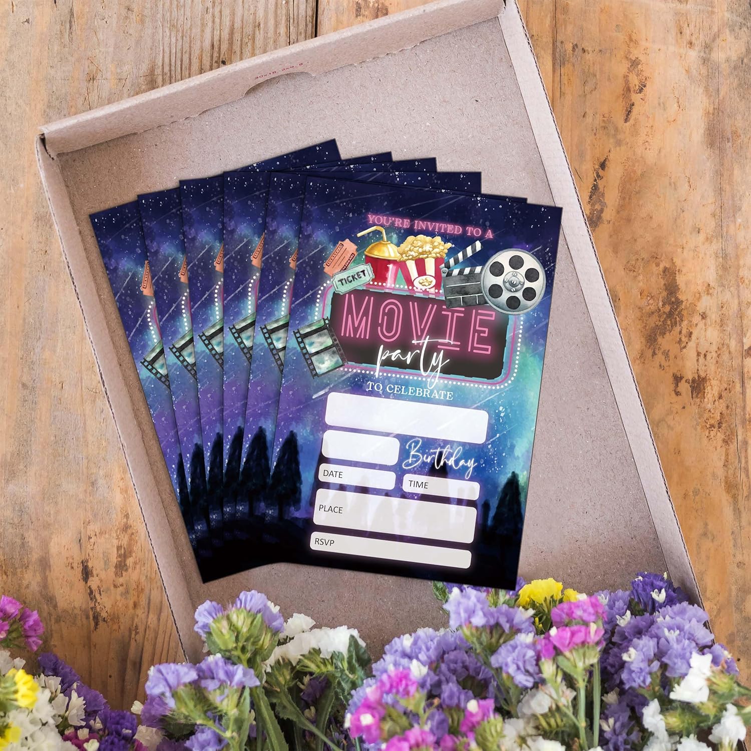 Movie Party Birthday Invitations 20 PCS 4x6 Inch with Envelopes