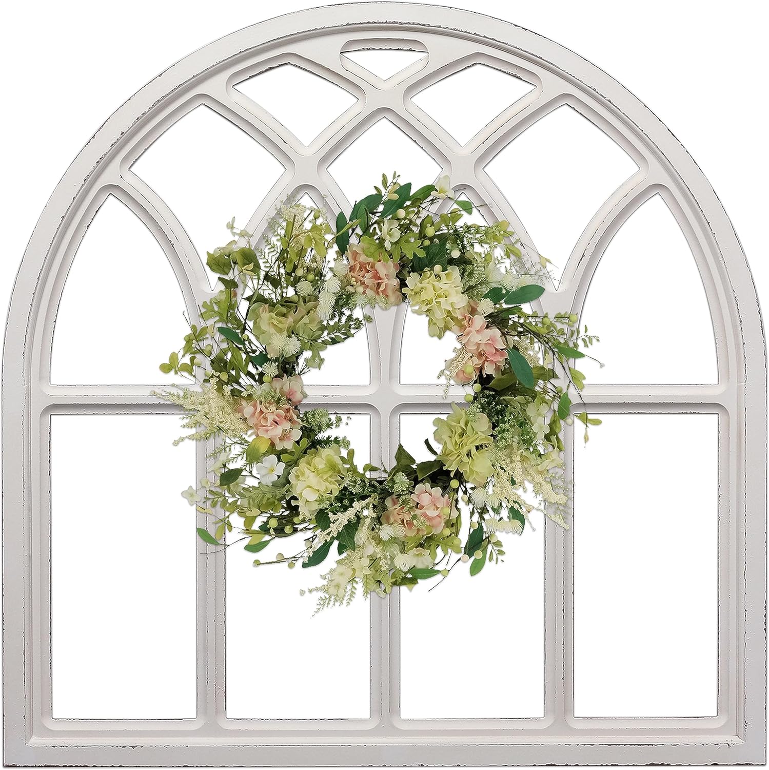 Sintosin 32 Inch White Arched Window Frame Wall Decor