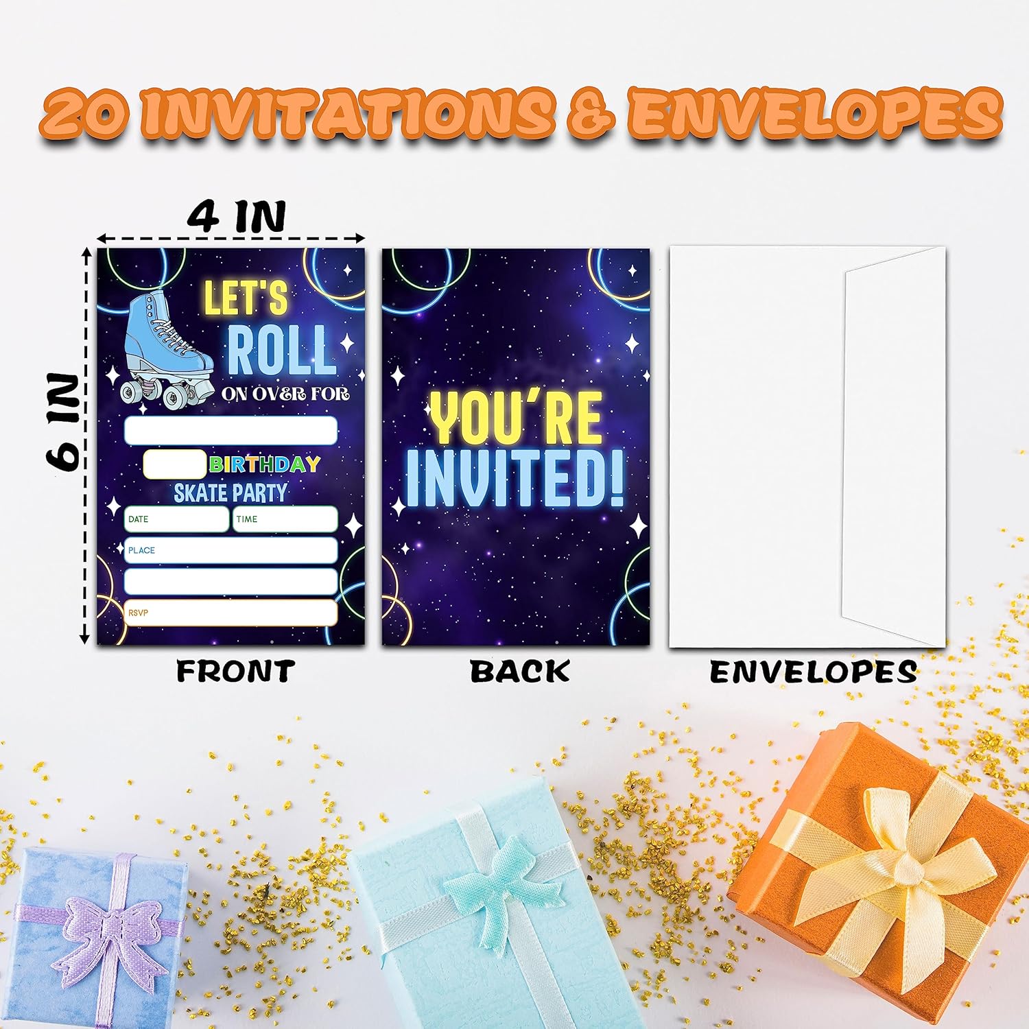 Neon Roller Skate Birthday Invitations Set D01